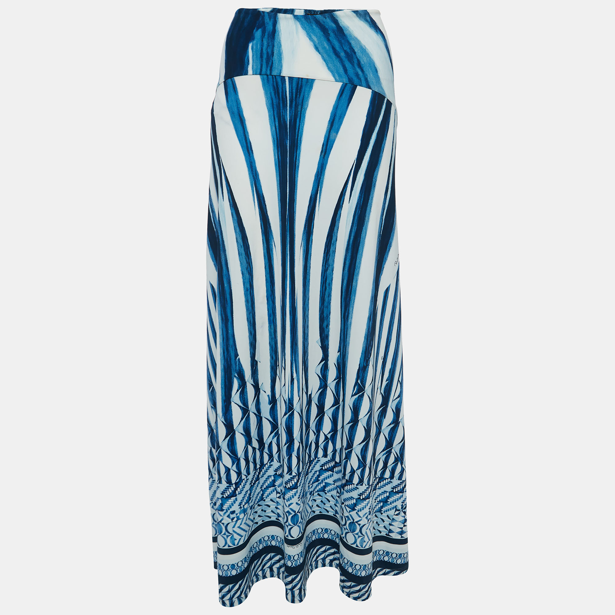 Roberto cavalli beachwear roberto cavalli blue abstract stripe printed jersey maxi skirt l
