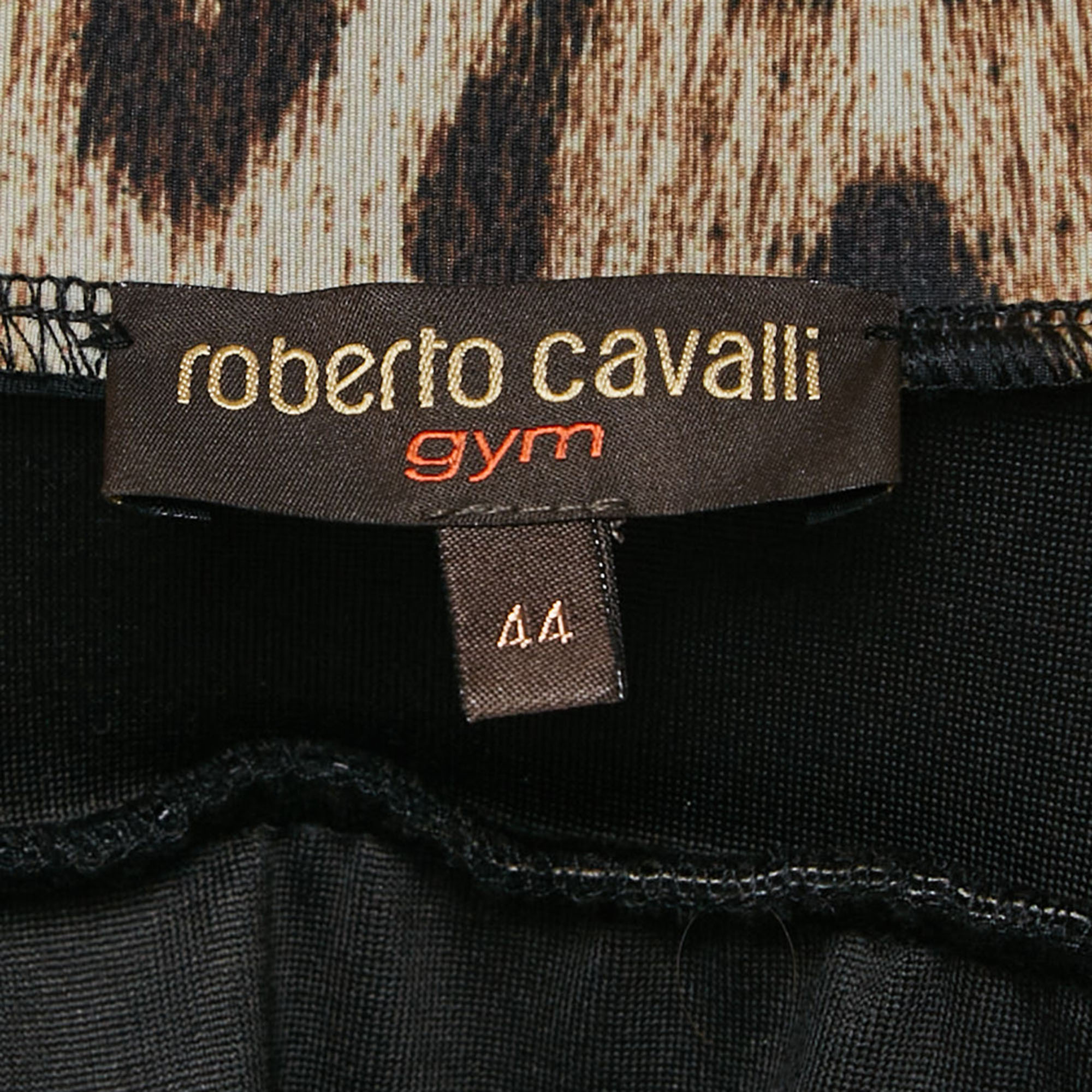 Roberto Cavalli Gym Black Jersey Animal Print Trim Hooded Jacket M