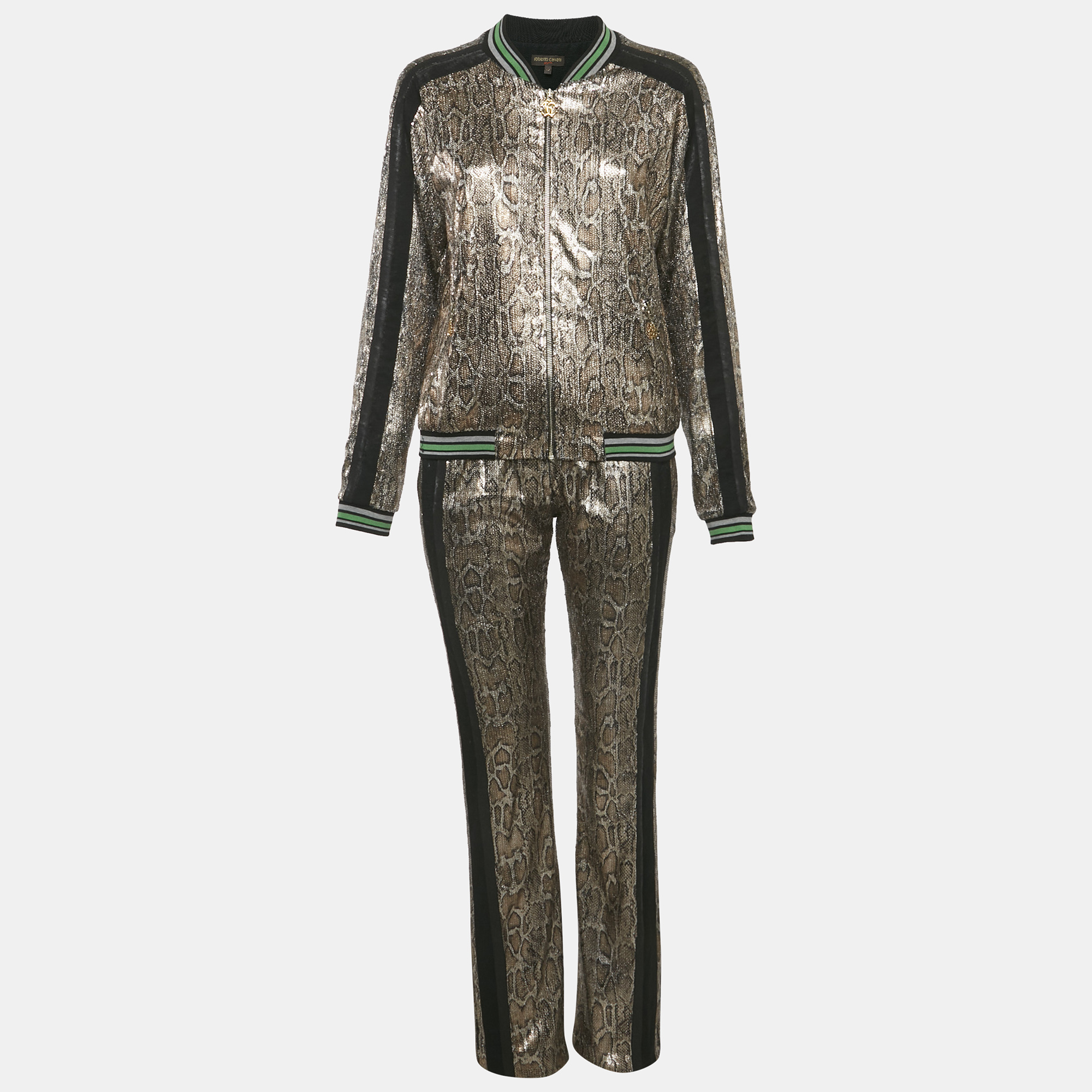 Roberto Cavalli Gym Metallic Gold Snakeskin Patterned Polyester Sequin Sweatshirt & Jogger Set M, Brown
Roberto Cavalli Gym Metallic Gold Snakeskin Patterned Polyester Sequin Sweatshirt & Jogger Set M, Brown
