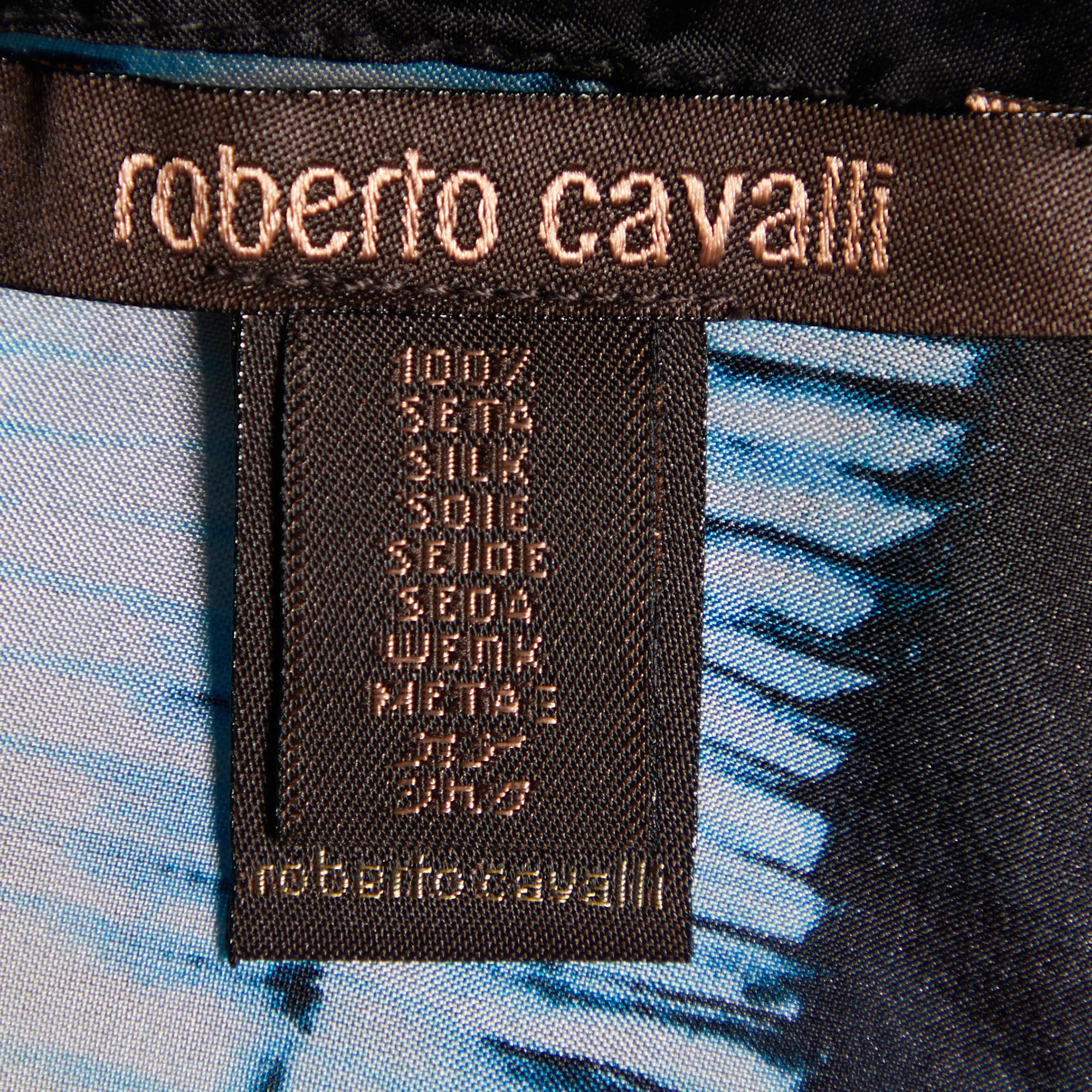 Roberto Cavalli Blue & Black Printed Silk Square Scarf