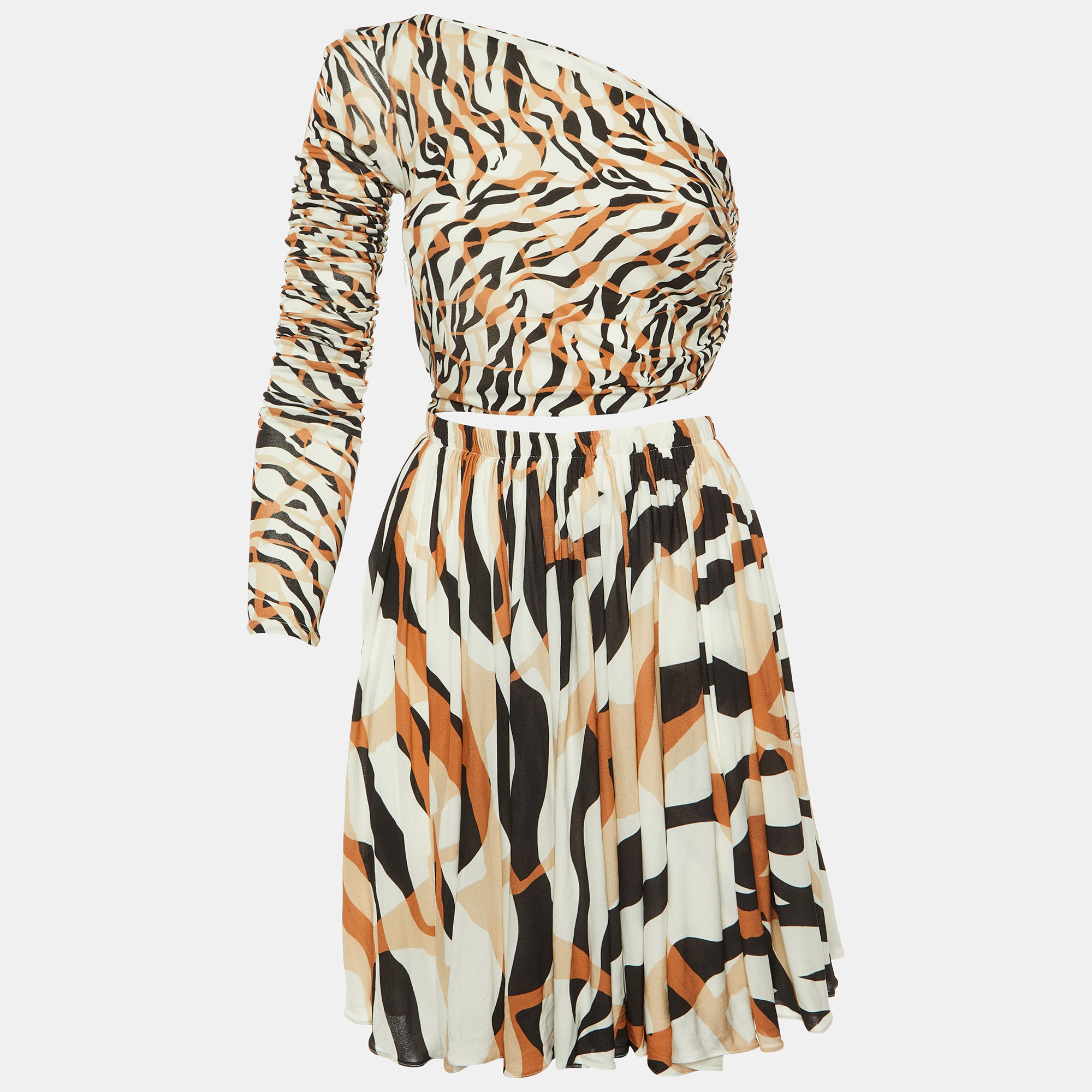 Roberto Cavalli White Macro Tiger Twiga Print Knit Cut-Out Mini Dress S
