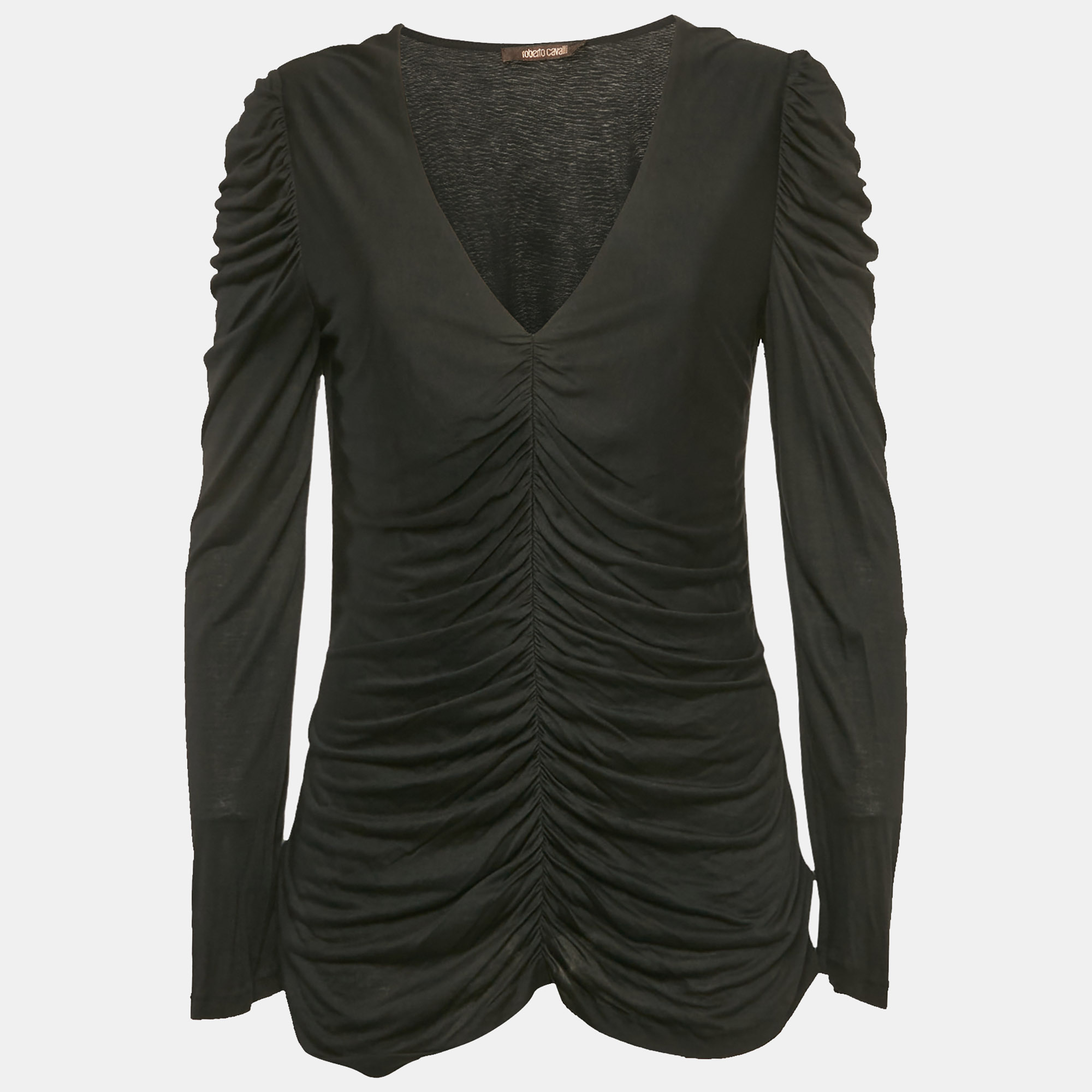 Roberto Cavalli Black Ruched Jersey Top L