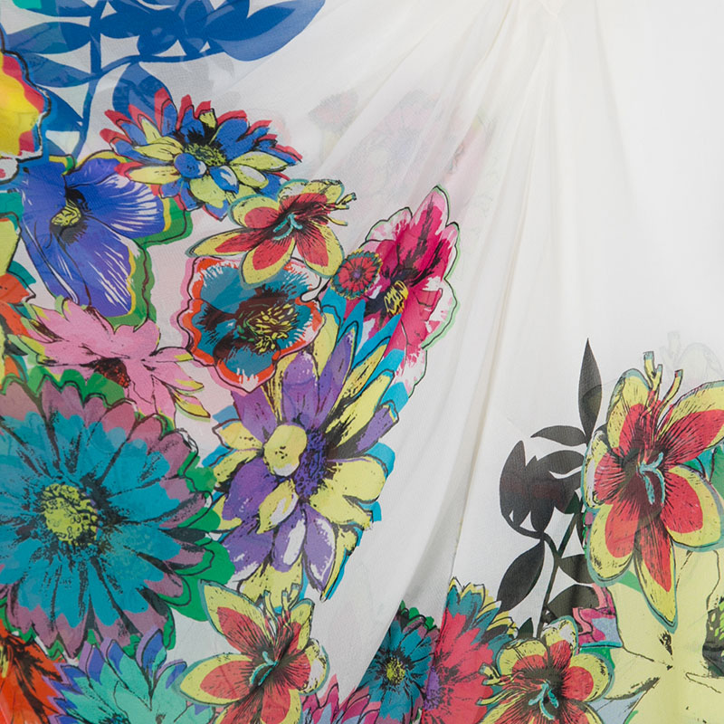 Roberto Cavalli Multicolor Floral Printed Silk Kaftan Top S