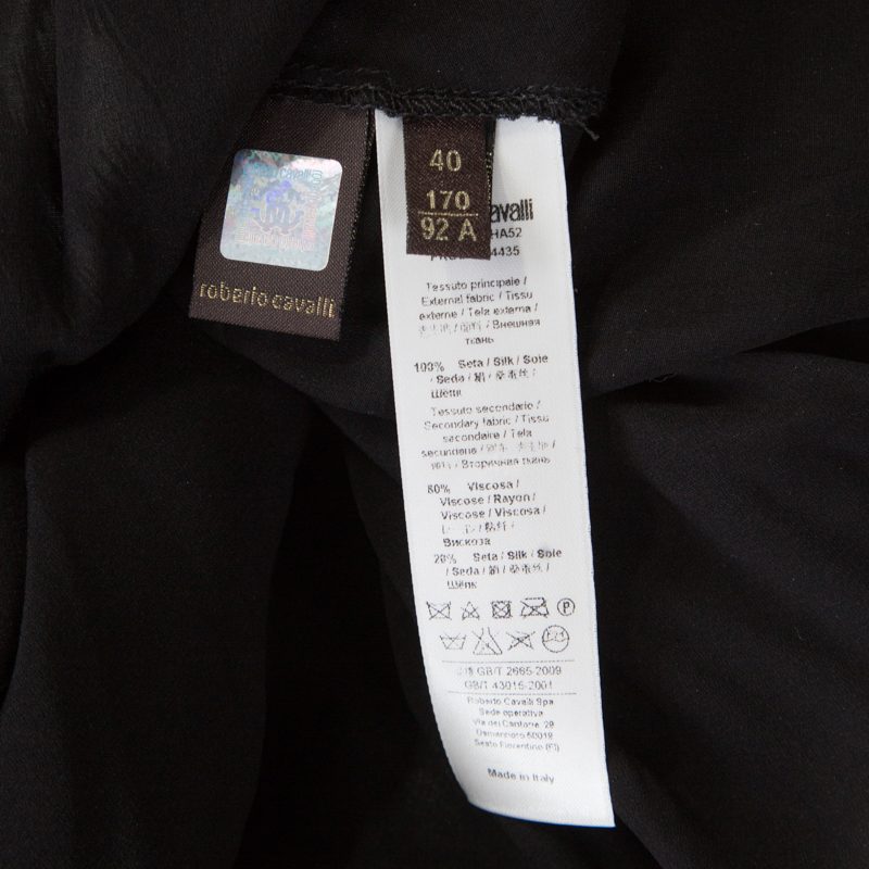 Roberto Cavalli Black And Brown Animal Printed Silk Pleated Sleeveless Dress S