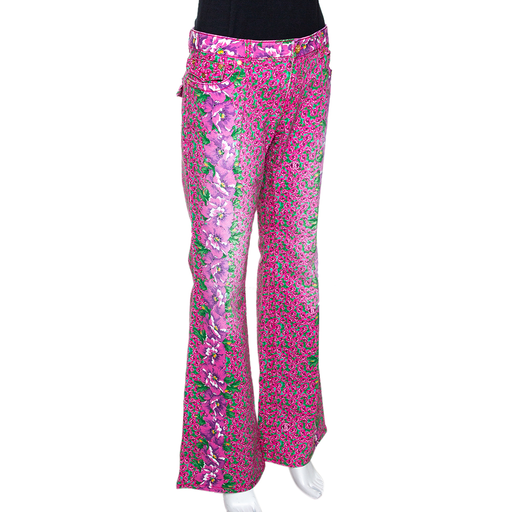 Roberto Cavalli Pink Floral Print Cotton Flared Jeans
Roberto Cavalli Pink Floral Print Cotton Flared Jeans