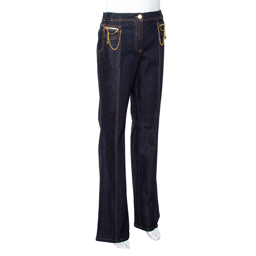 

Roberto Cavalli Indigo Denim Chain Detail Flared Jeans, Blue