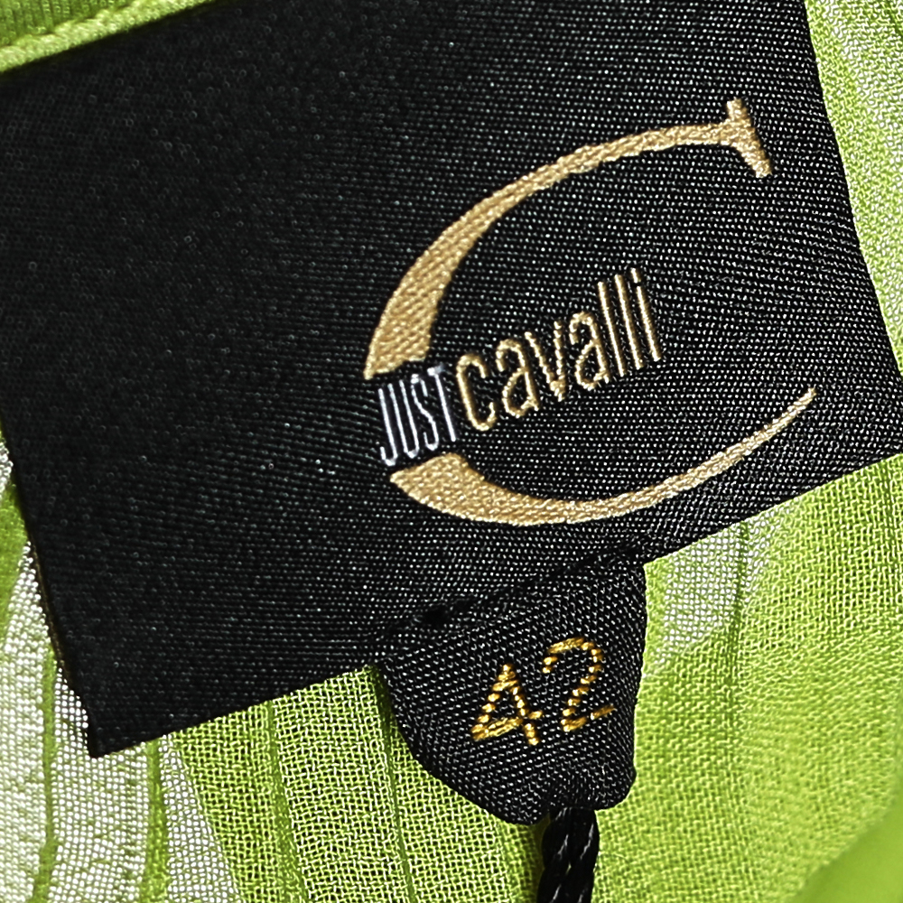 Roberto Cavalli Green Plisse Georgette Embellished Kaftan Top M