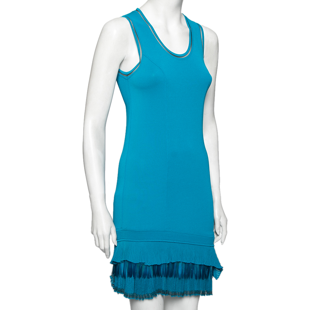 

Roberto Cavalli Blue Knit Ruffle Embellished Hem Detail Shift Dress