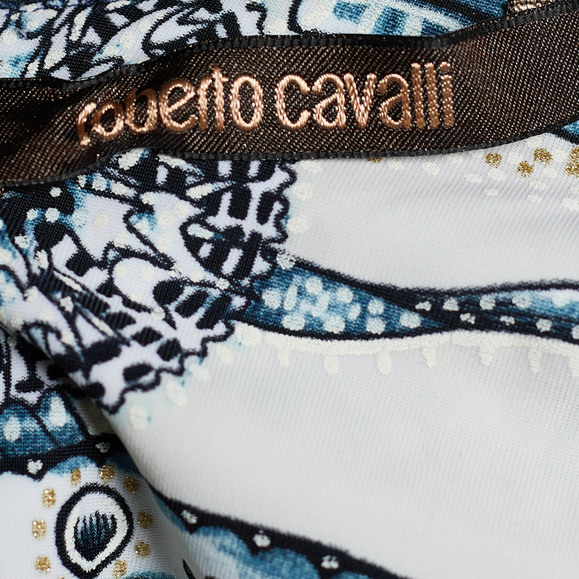 Roberto Cavalli Navy Blue Printed Synthetic Top L