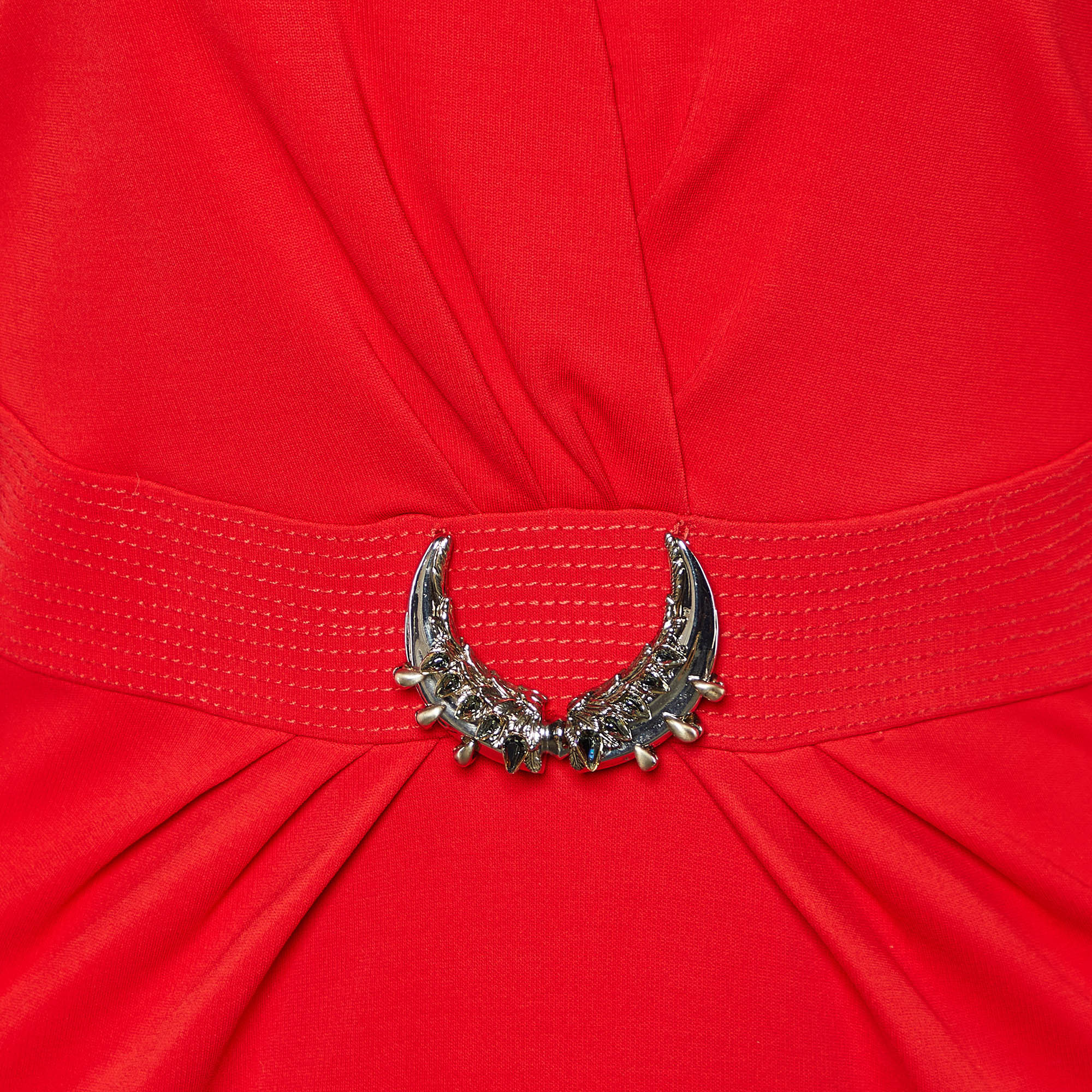 Roberto Cavalli Red Jersey Long Sleeve Midi Dress M