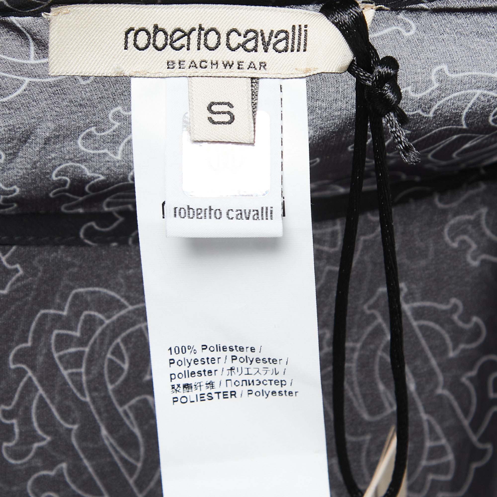 Roberto Cavalli Black Logo Printed Kaftan Top S