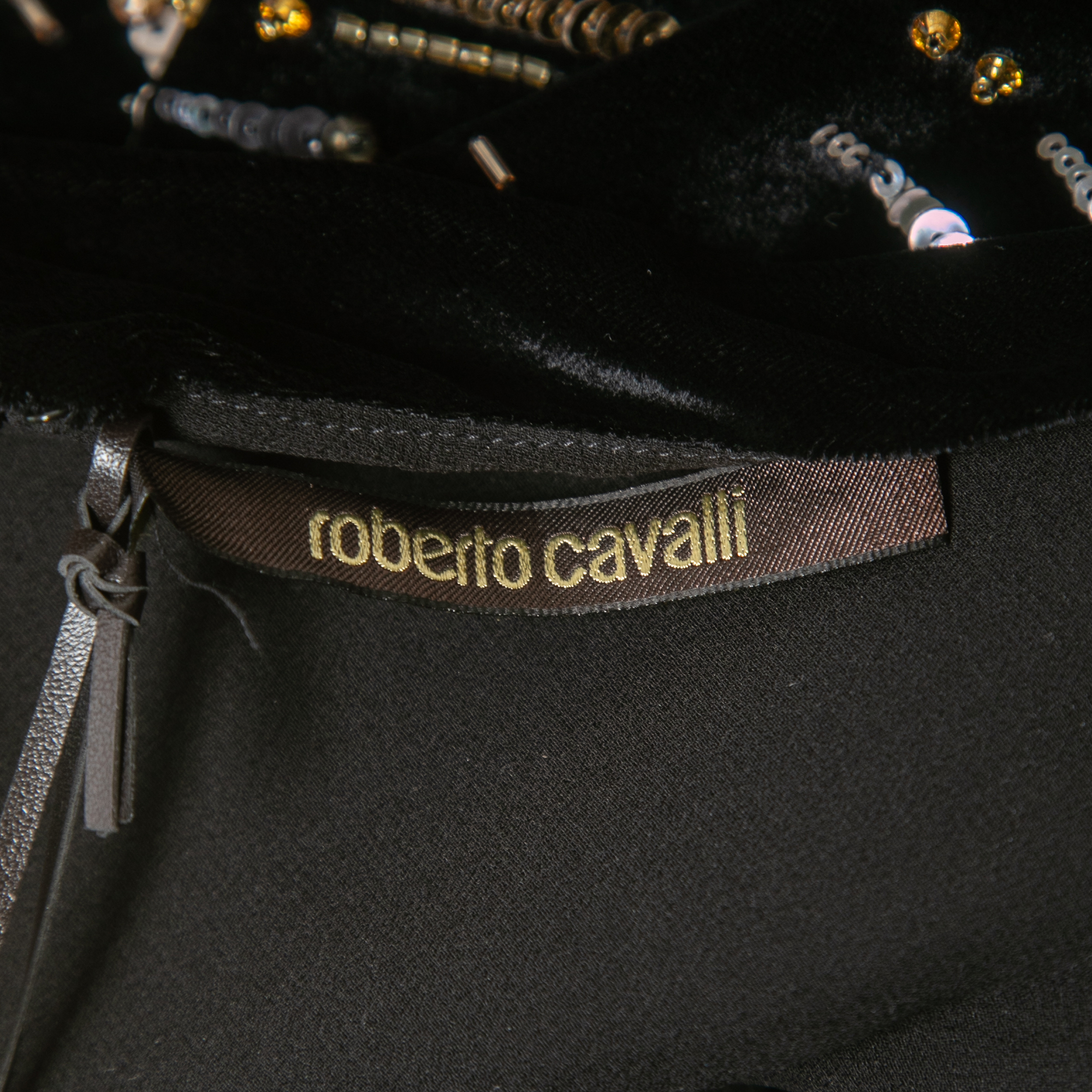 Roberto Cavalli Black Firework Embellished Velvet Mini Dress M