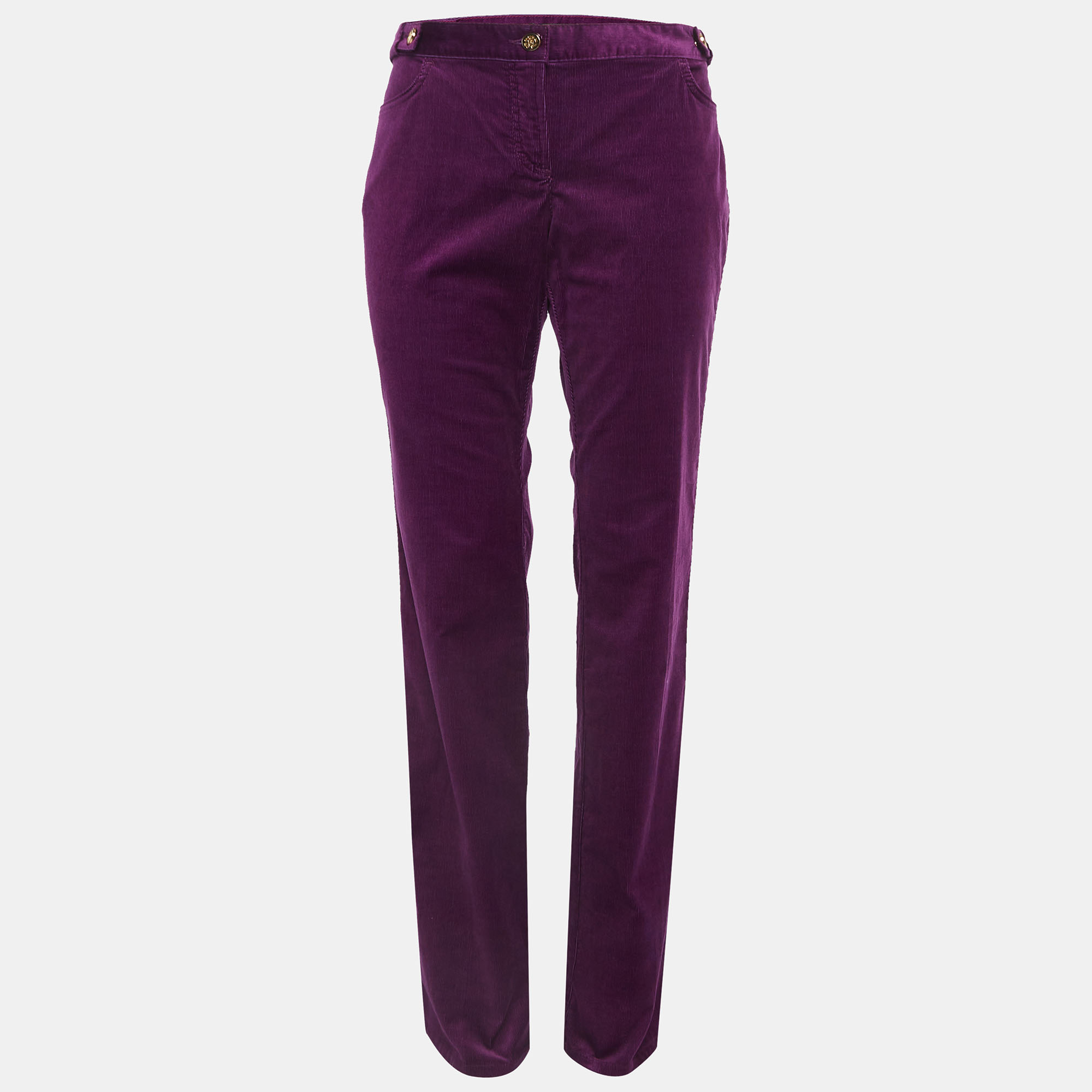 Roberto cavalli purple corduroy buttoned straight leg pants m