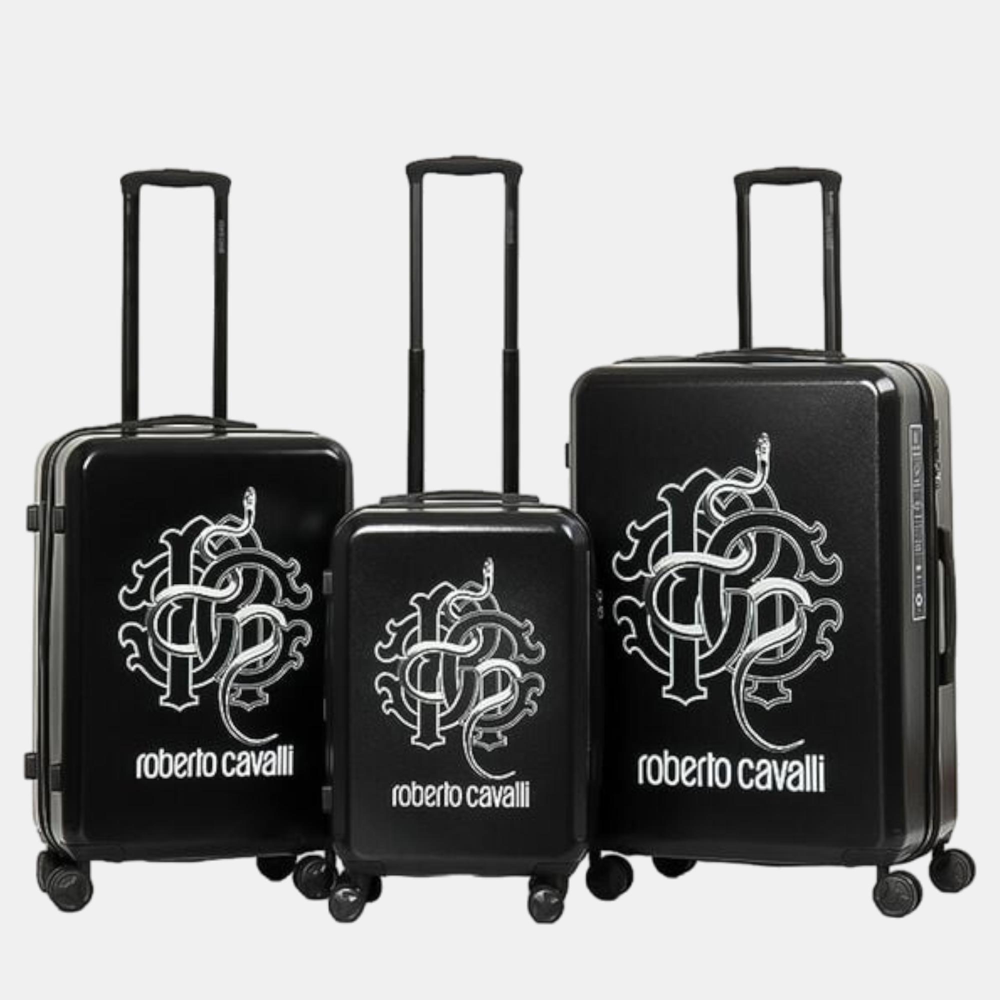 Roberto cavalli black lightweight spinner suitcase set