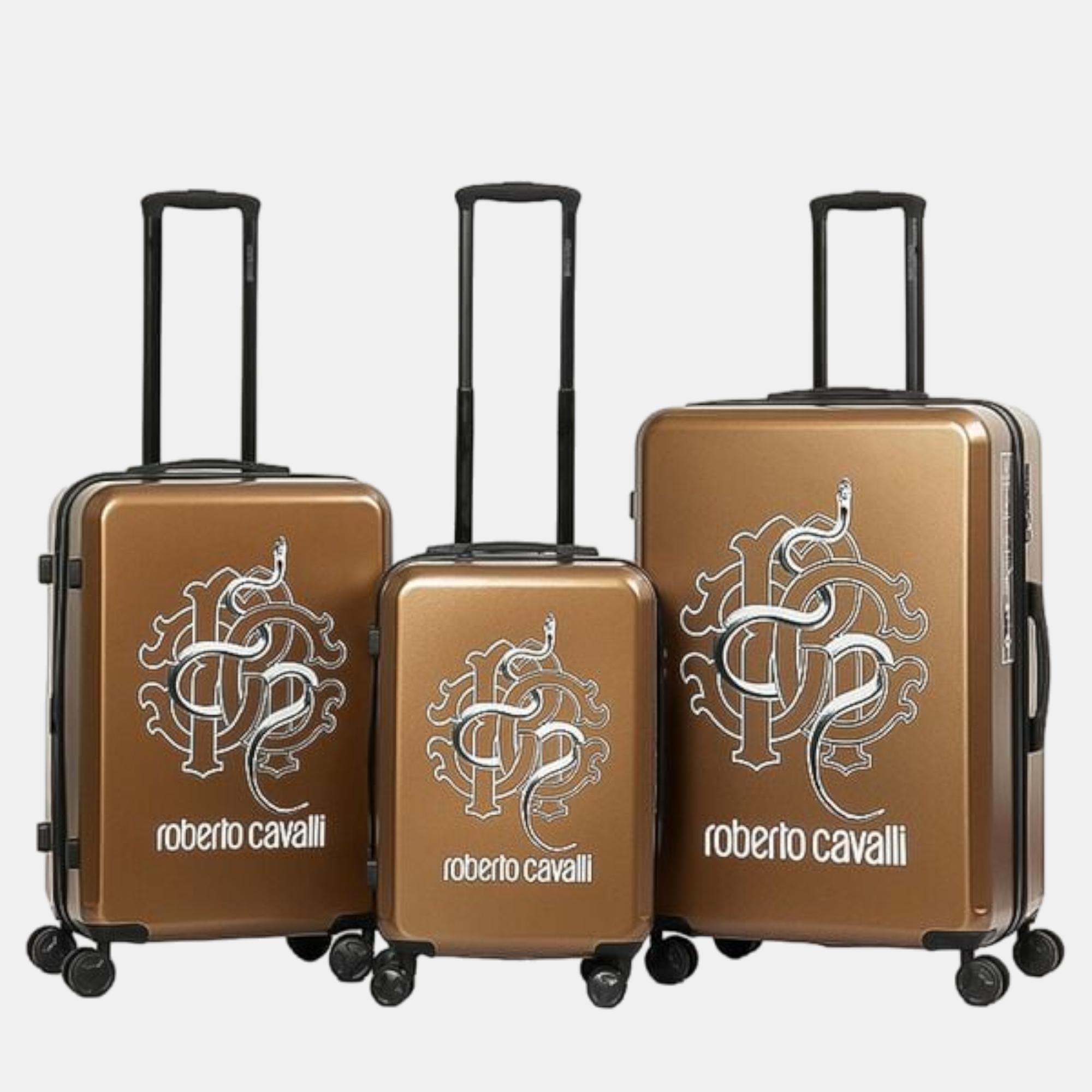Roberto cavalli brown lightweight spinner suitcase set