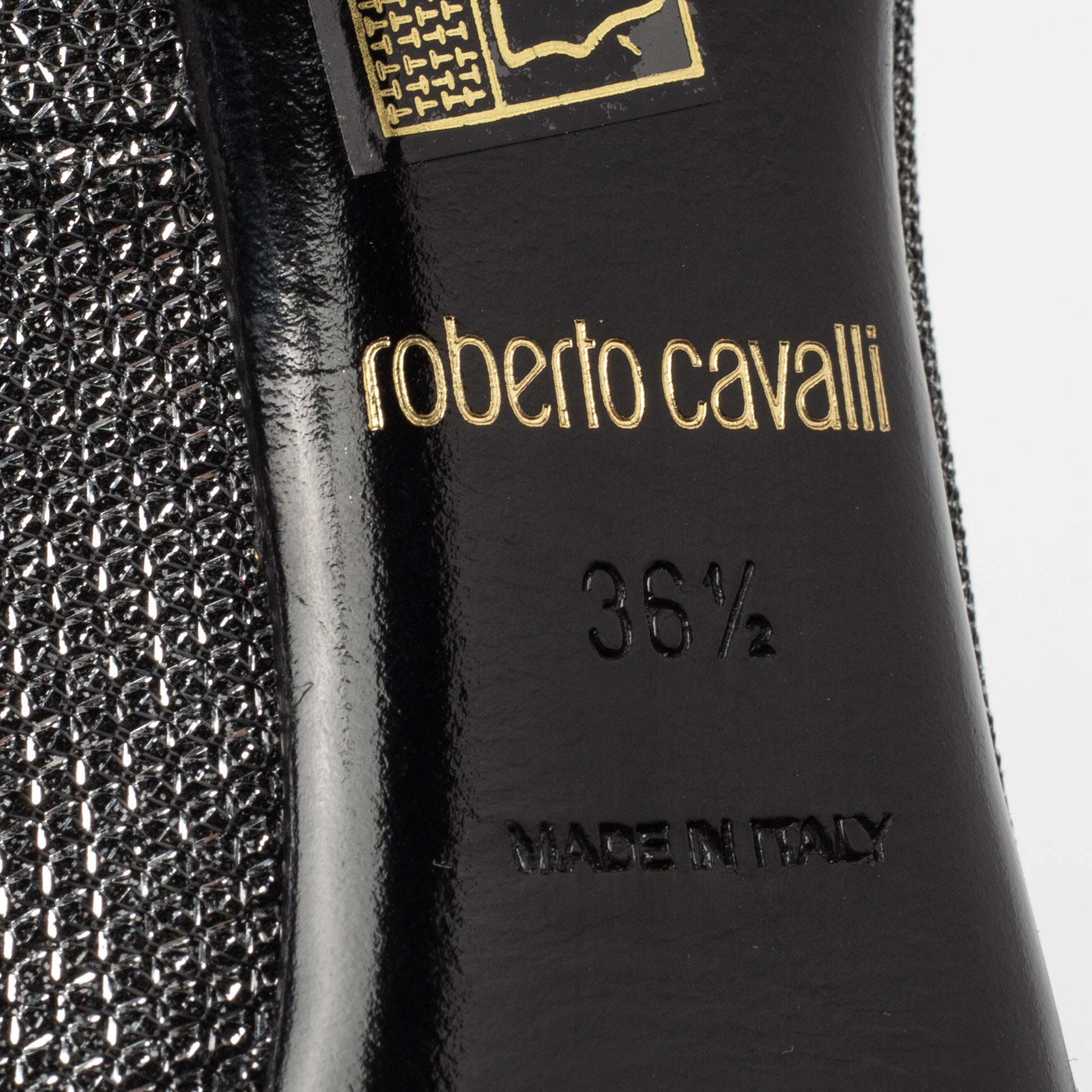 Roberto Cavalli Metallic Silver/Black Glitter Peep Toe Platform Pumps Size 36.5