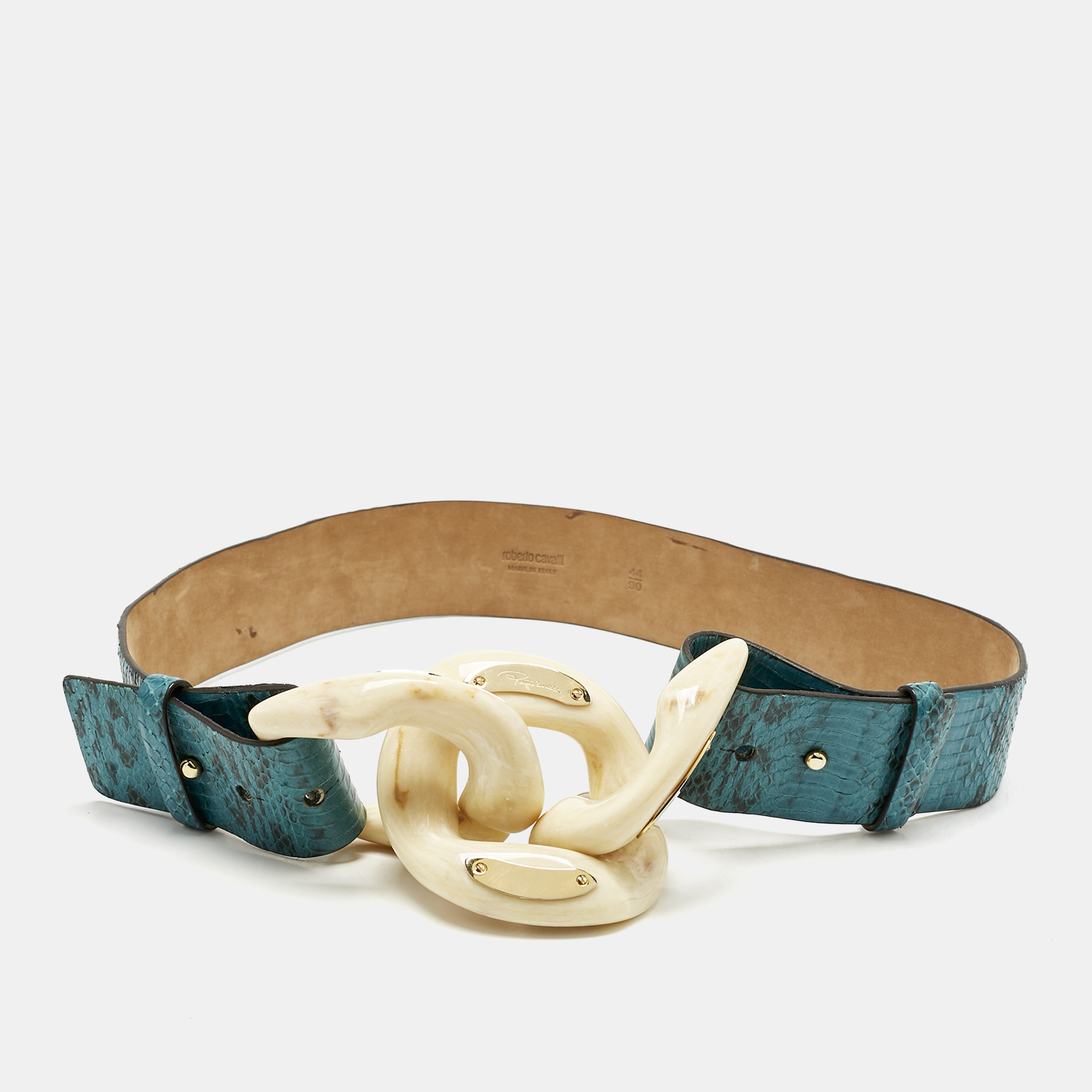 Roberto Cavalli Blue Watersnake Leather Chain Detail Waist Belt 90CM
Roberto Cavalli Blue Watersnake Leather Chain Detail Waist Belt 90CM