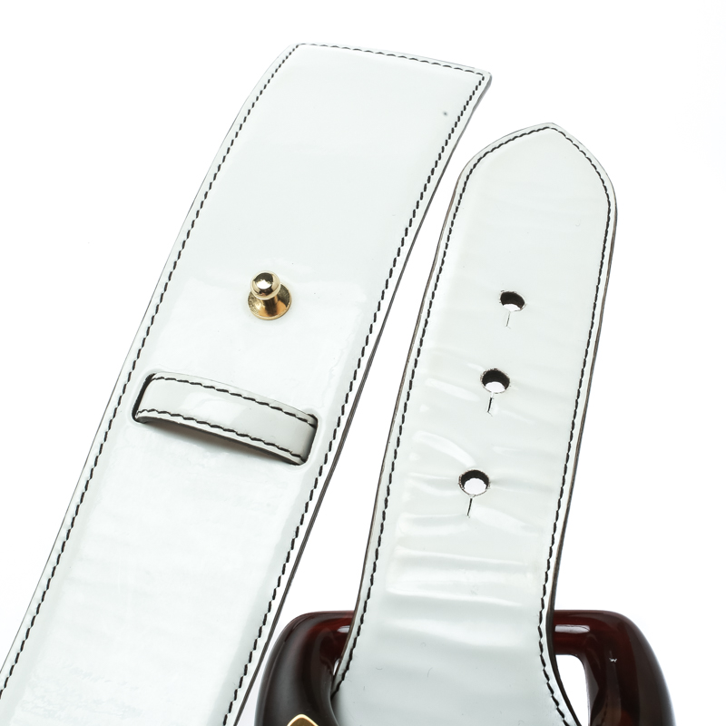 Roberto Cavalli White Leather Wide Belt Size 80 CM