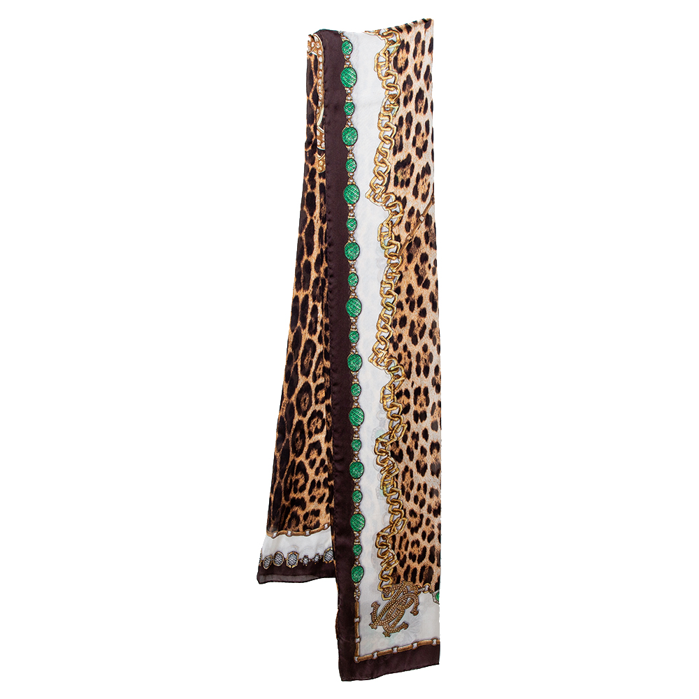 Image of Roberto Cavalli Animal & Jewel Print Silk Scarf