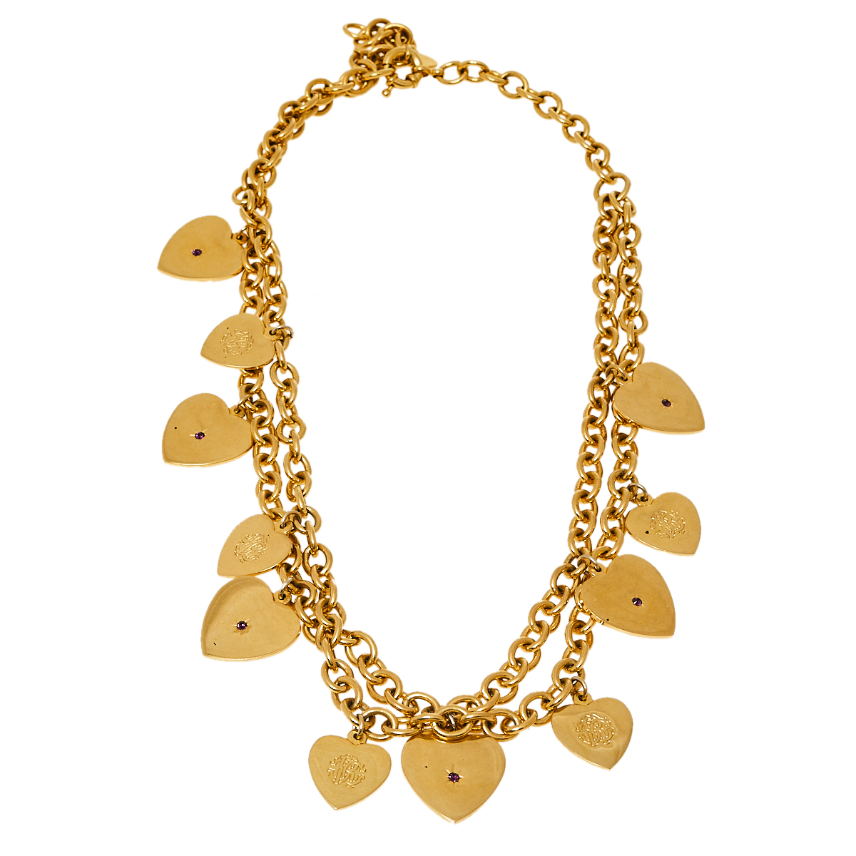 Roberto Cavalli Gold Tone Multi Heart Charm Double Layered Necklace
