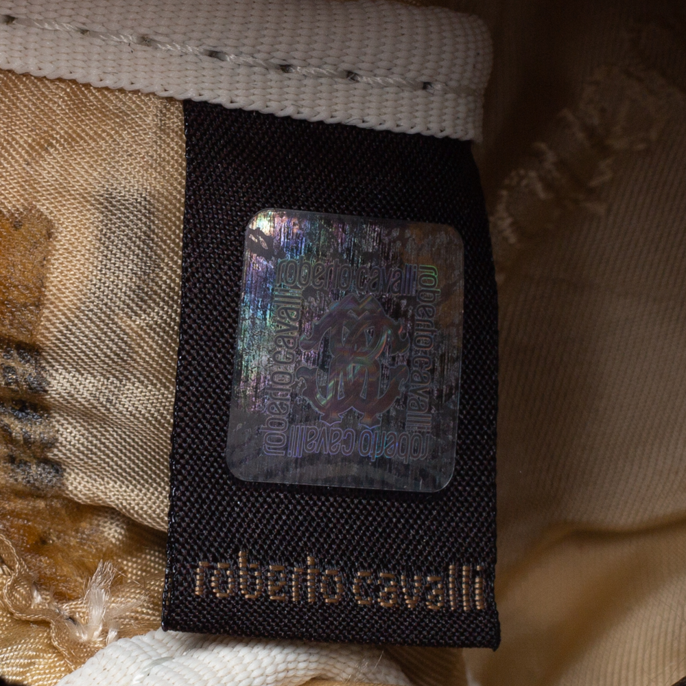 Roberto Cavalli  Black/Beige Zebra Print Patent Leather Cosmetic Pouch