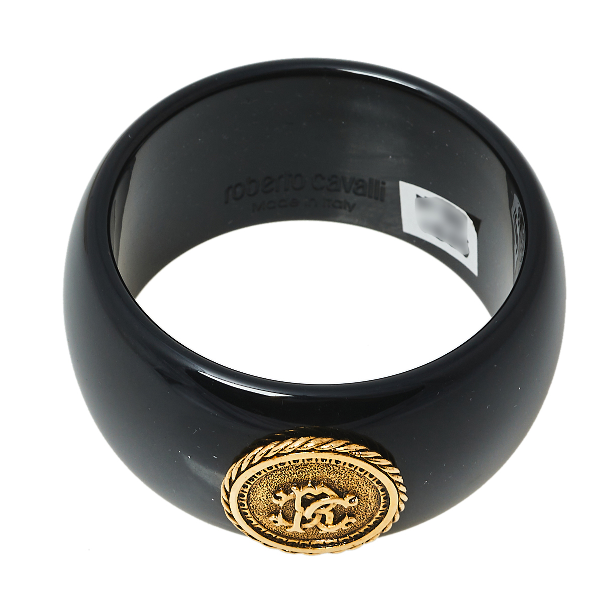 Roberto Cavalli Black Medallion Wide Bangle Bracelet