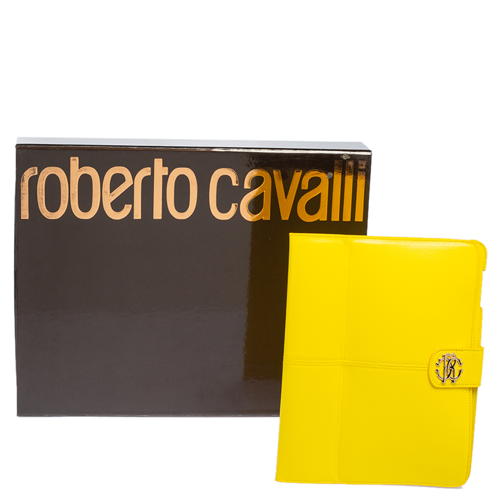 Roberto Cavalli Yellow Leather Logo Buckle Detail Tablet Case