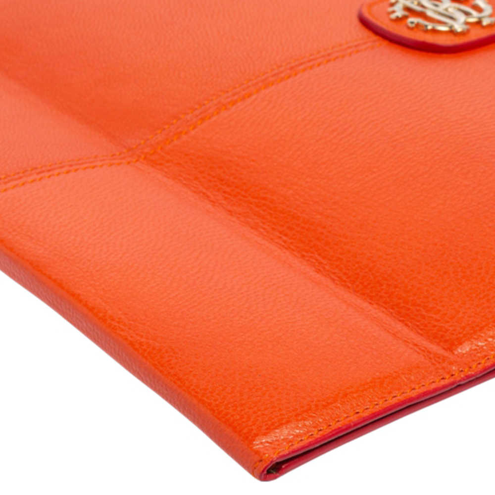 Roberto Cavalli Orange Leather Logo Buckle Detail Tablet Case