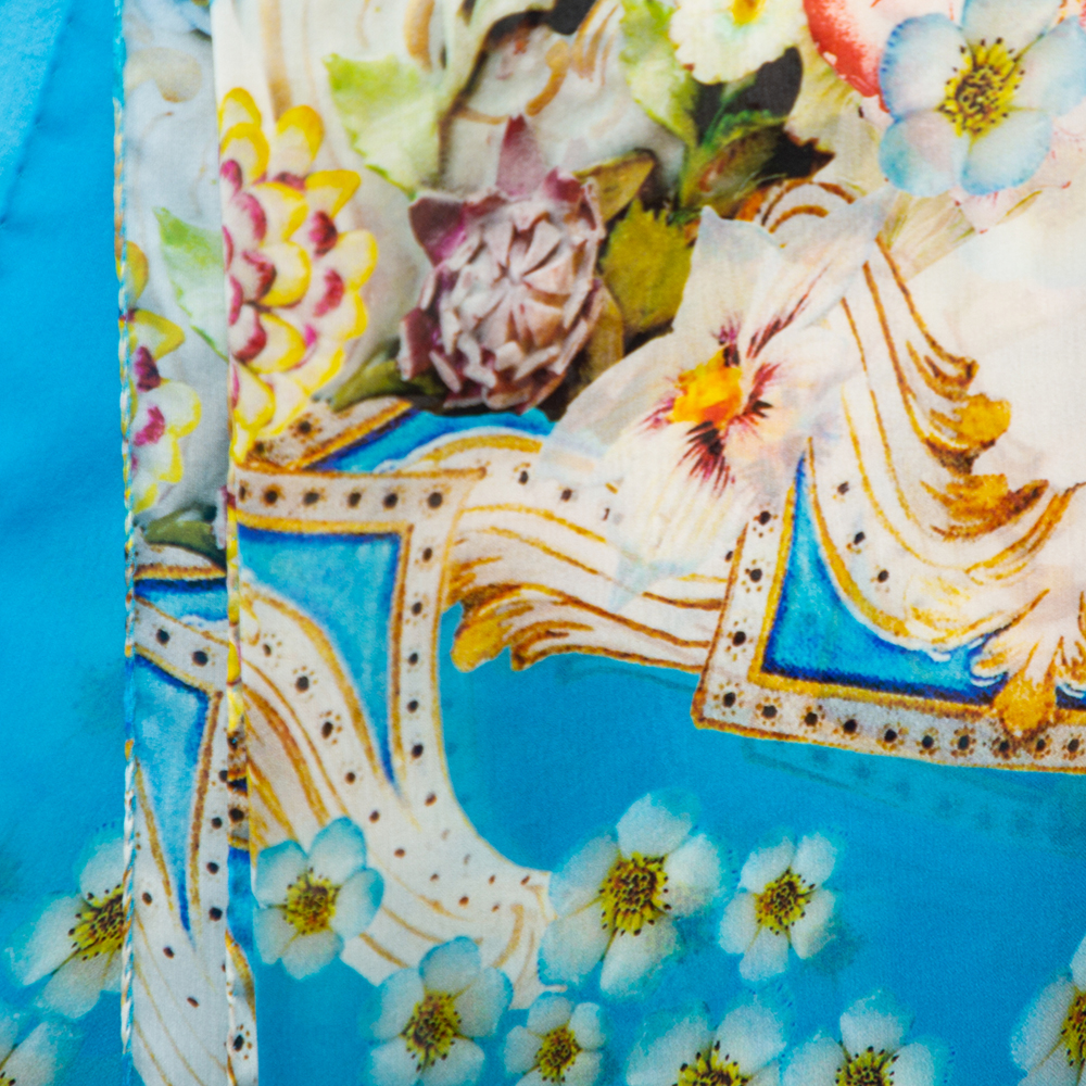 Roberto Cavalli Blue Floral Printed Silk Stole
