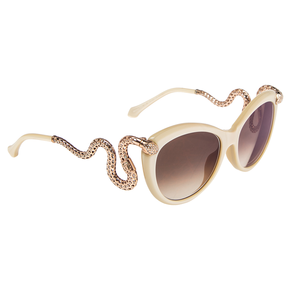 Roberto Cavalli Cream Crystal Embellished/ Brown Gradient Menkab Cat Eye Sunglasses