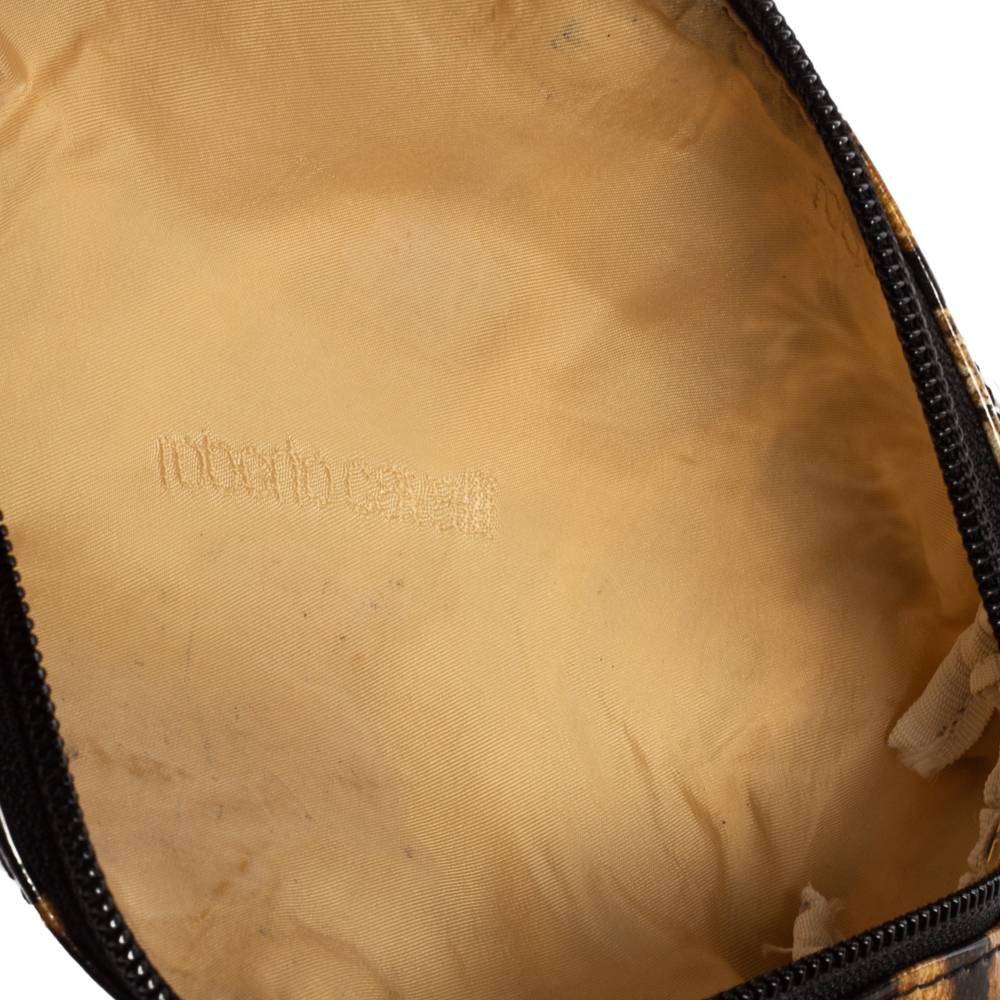 Roberto Cavalli Black/Brown Leopard Print Patent Leather Accessories Pouch
