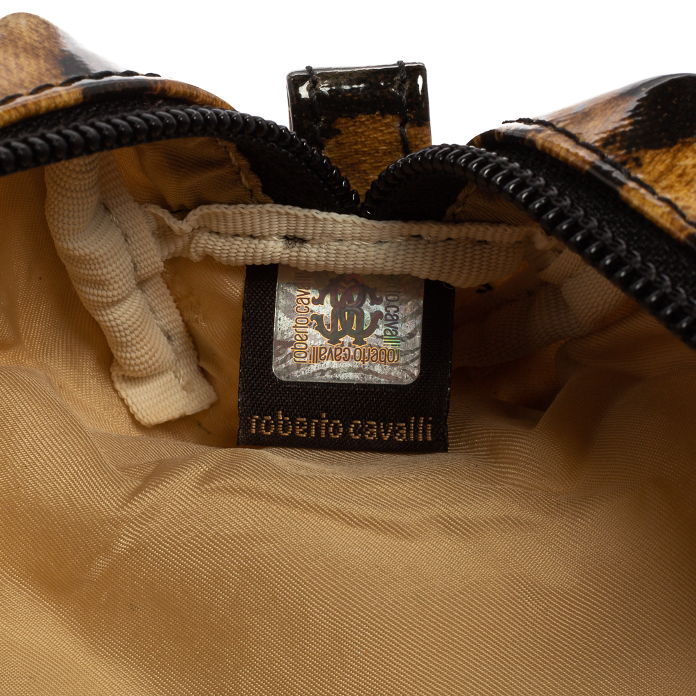 Roberto Cavalli Black/Brown Leopard Print Patent Leather Accessories Pouch