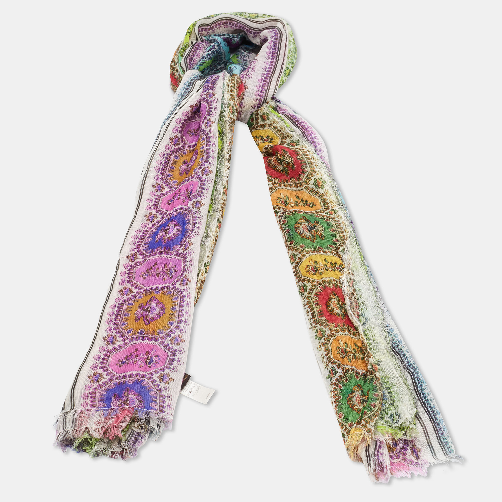 Roberto Cavalli Multicolor Printed Cashmere Fringed Scarf