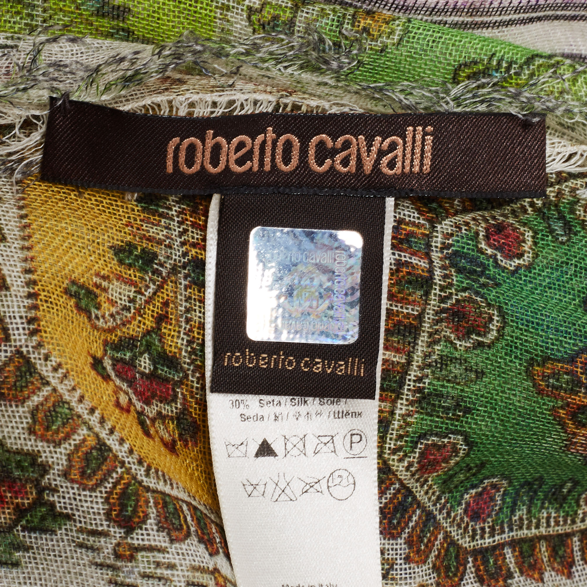 Roberto Cavalli Multicolor Printed Cashmere Fringed Scarf