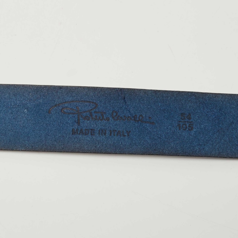 Roberto Cavalli Blue Leather Logo Buckle Belt 105 CM