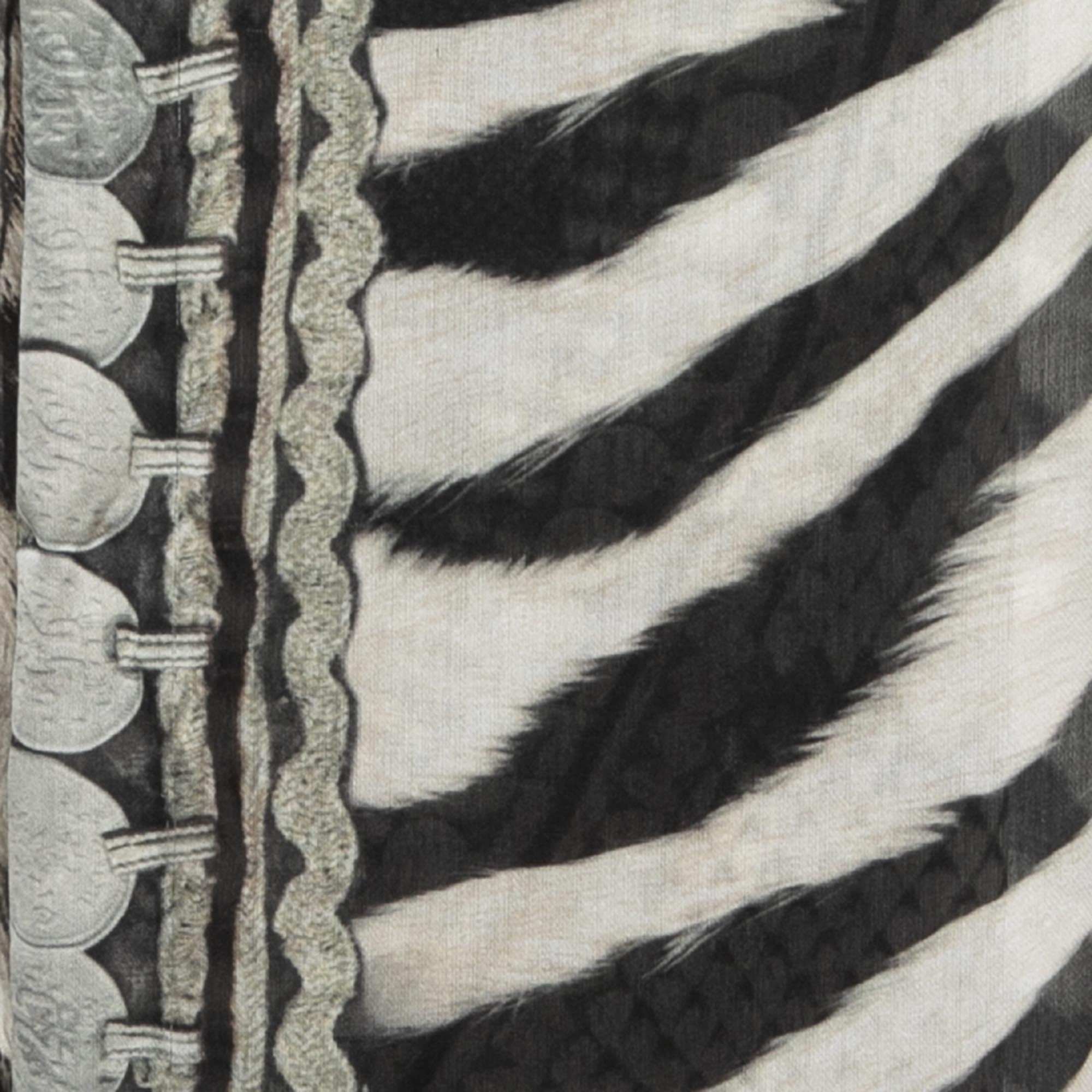 Roberto Cavalli Black/White Animal Print Silk Stole