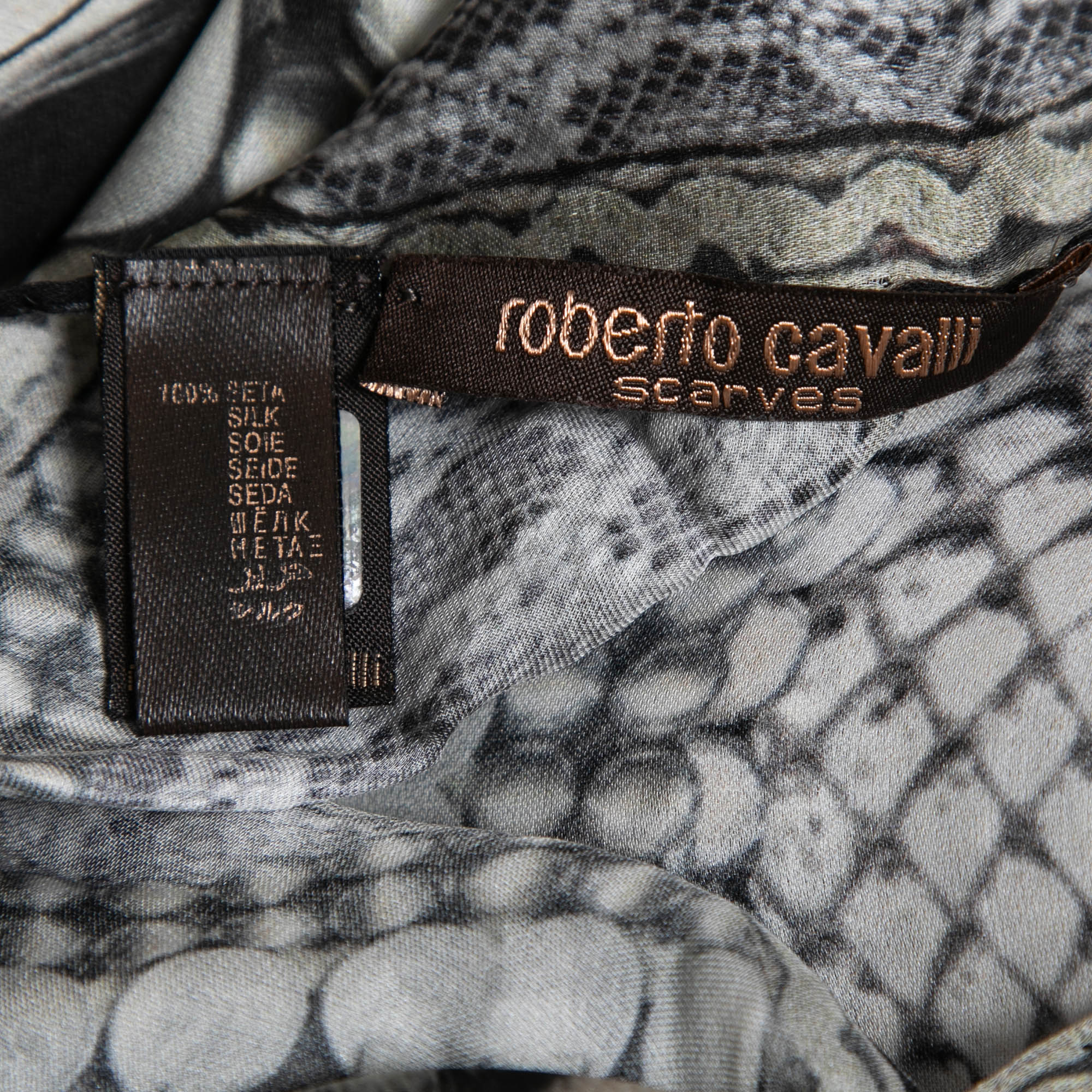 Roberto Cavalli Black/White Animal Print Silk Stole