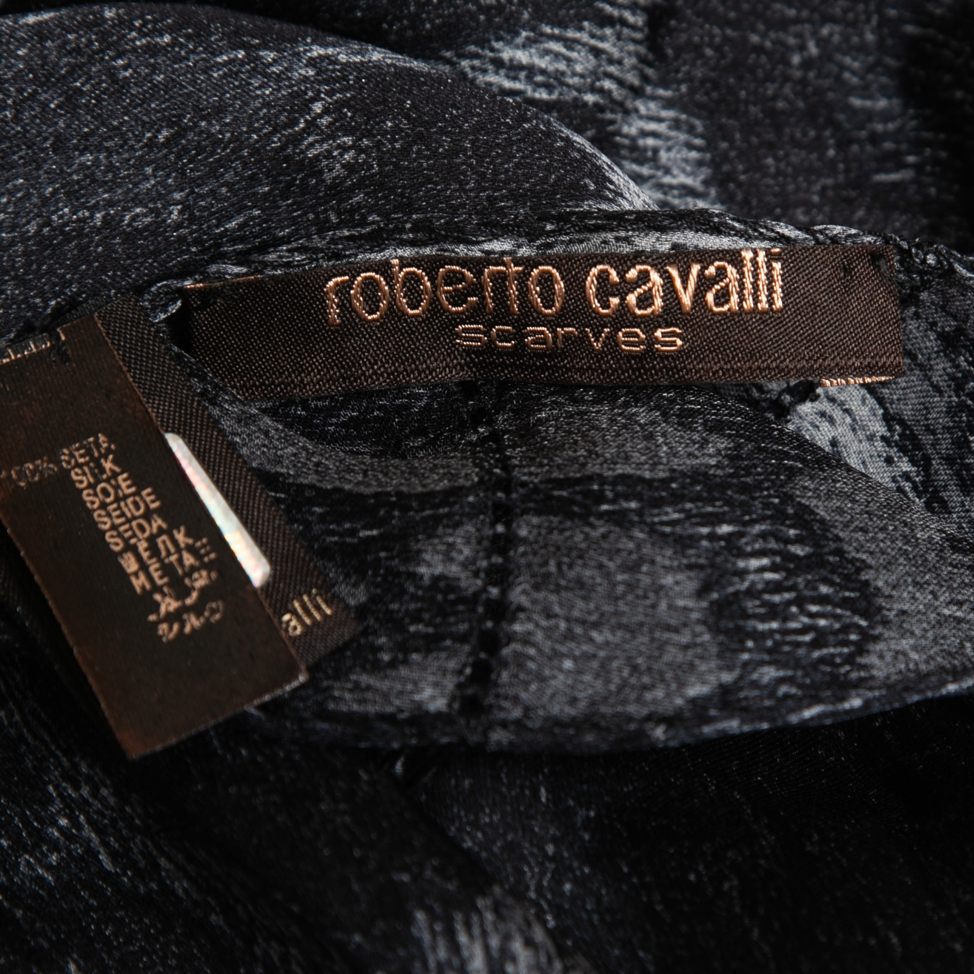 Roberto Cavalli Black Animal Print Silk Stole
