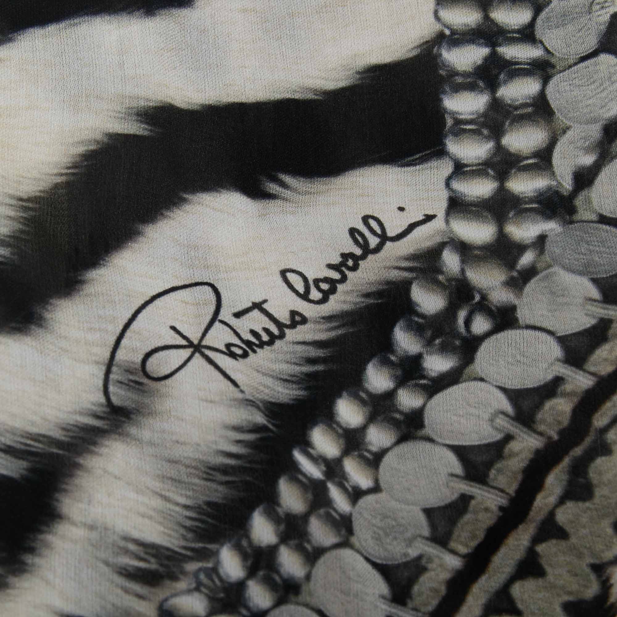 Roberto Cavalli Black Animal Print Silk Stole