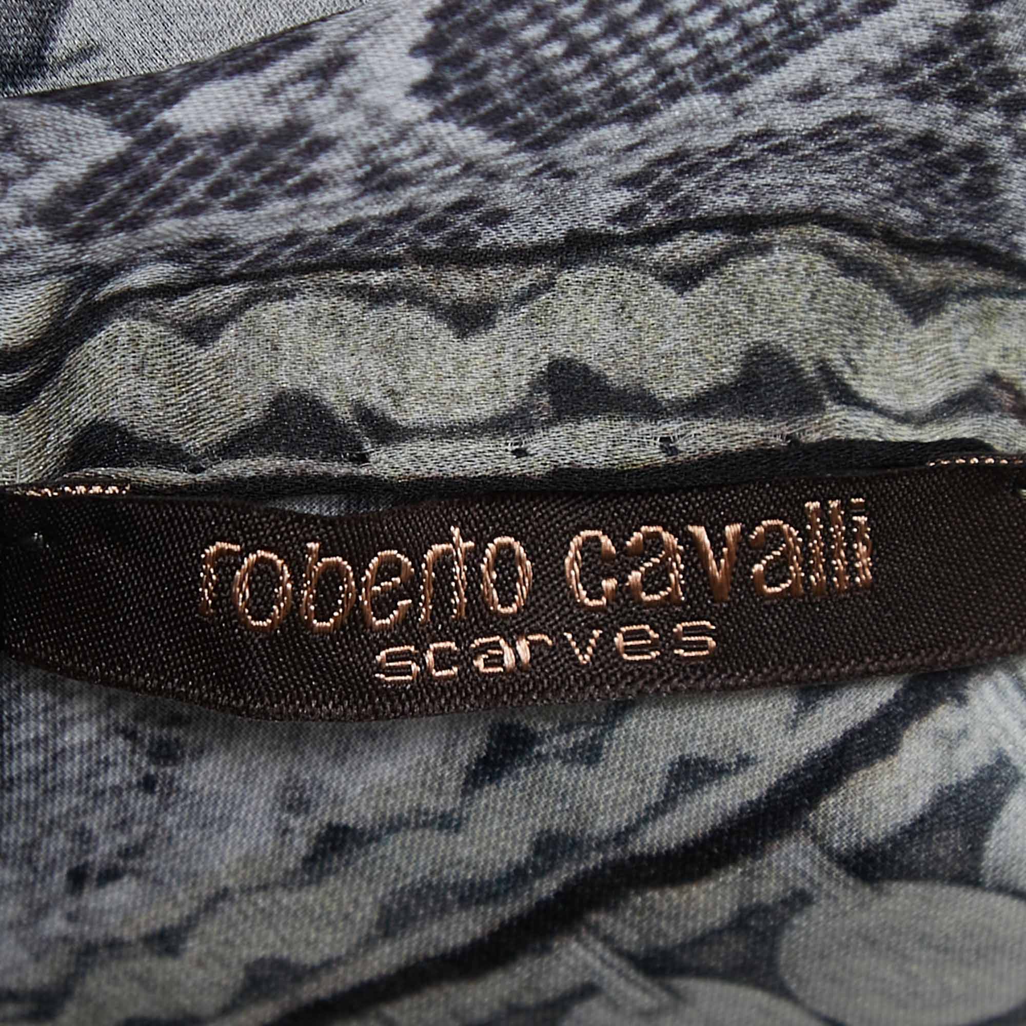 Roberto Cavalli Black Animal Print Silk Stole