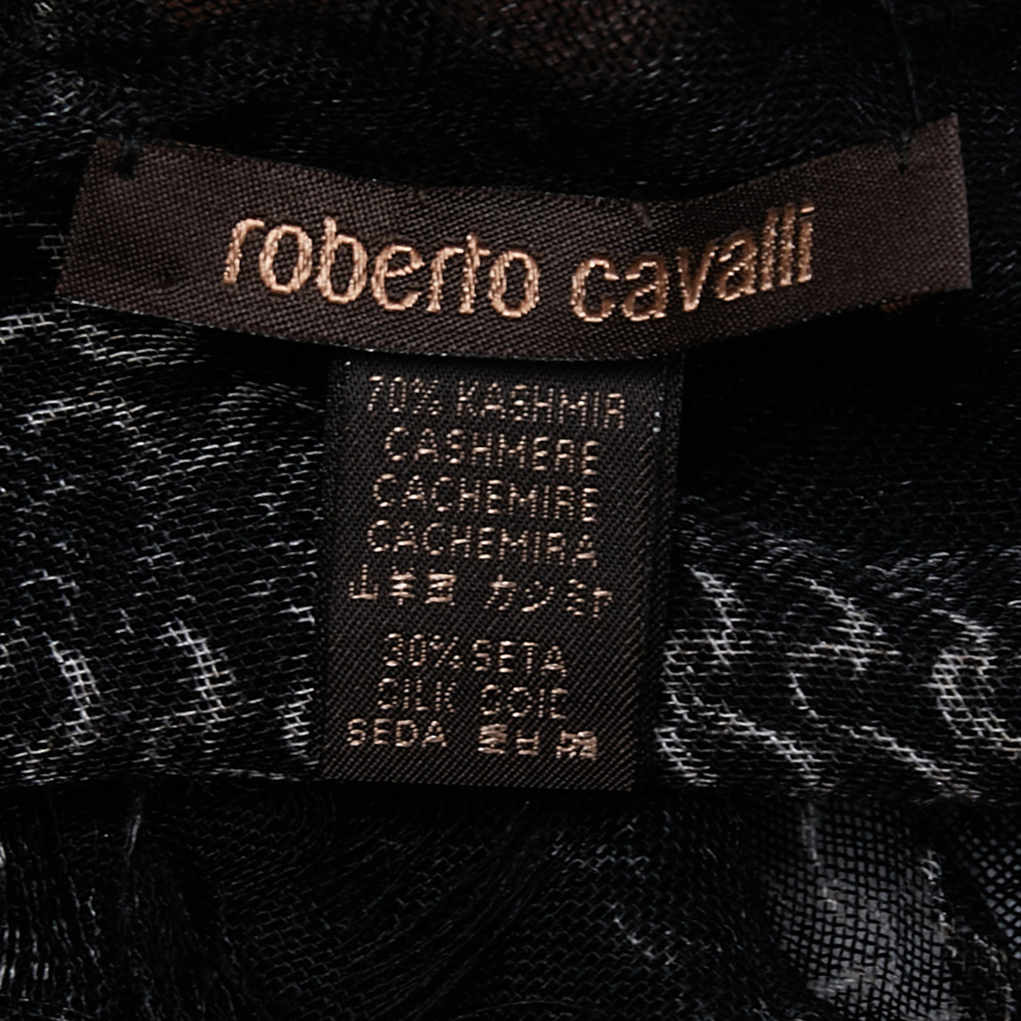 Roberto Cavalli Black Floral Print Cashmere Scarf