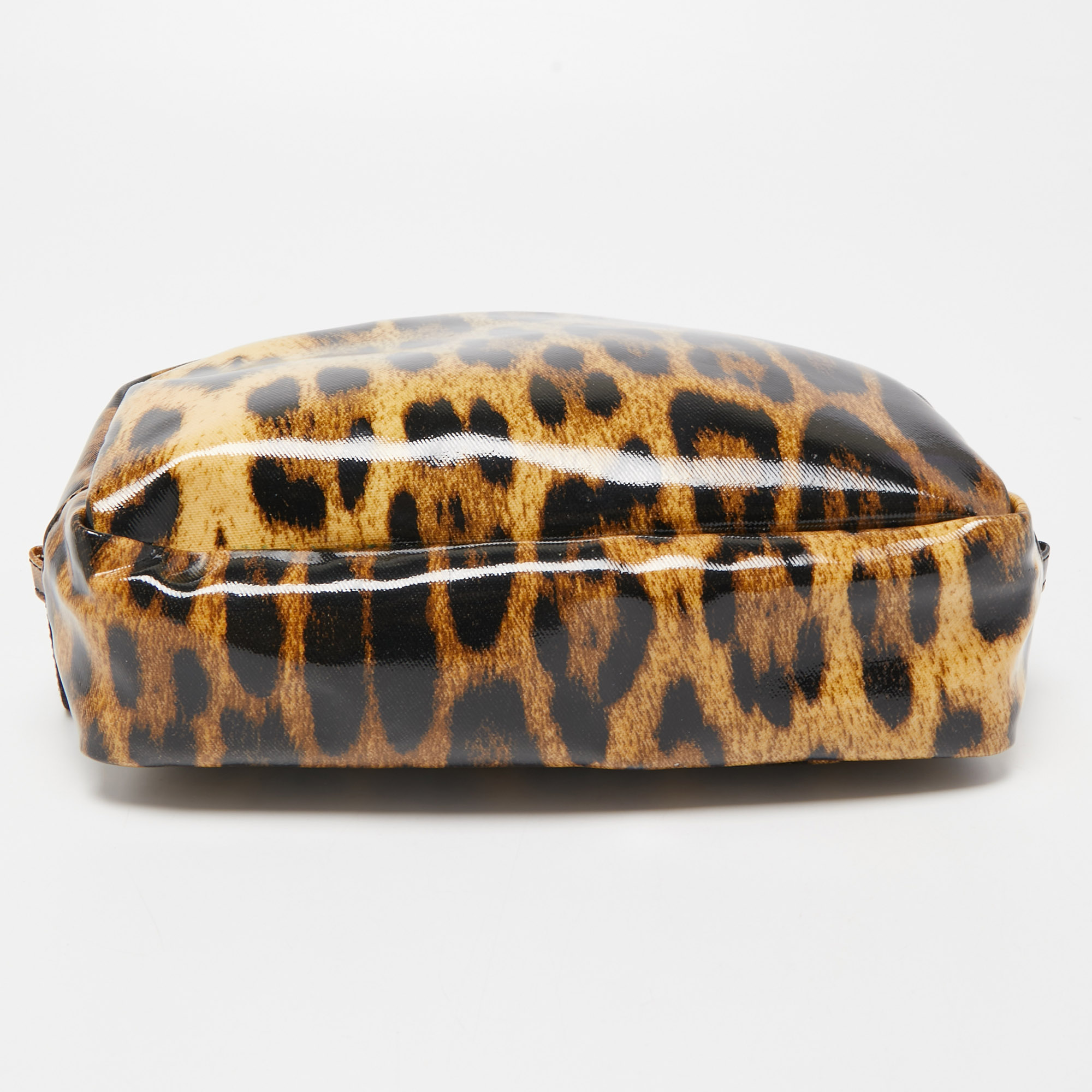Roberto Cavalli Brown/Black Leopard Print Coated Canvas Cosmetic Pouch