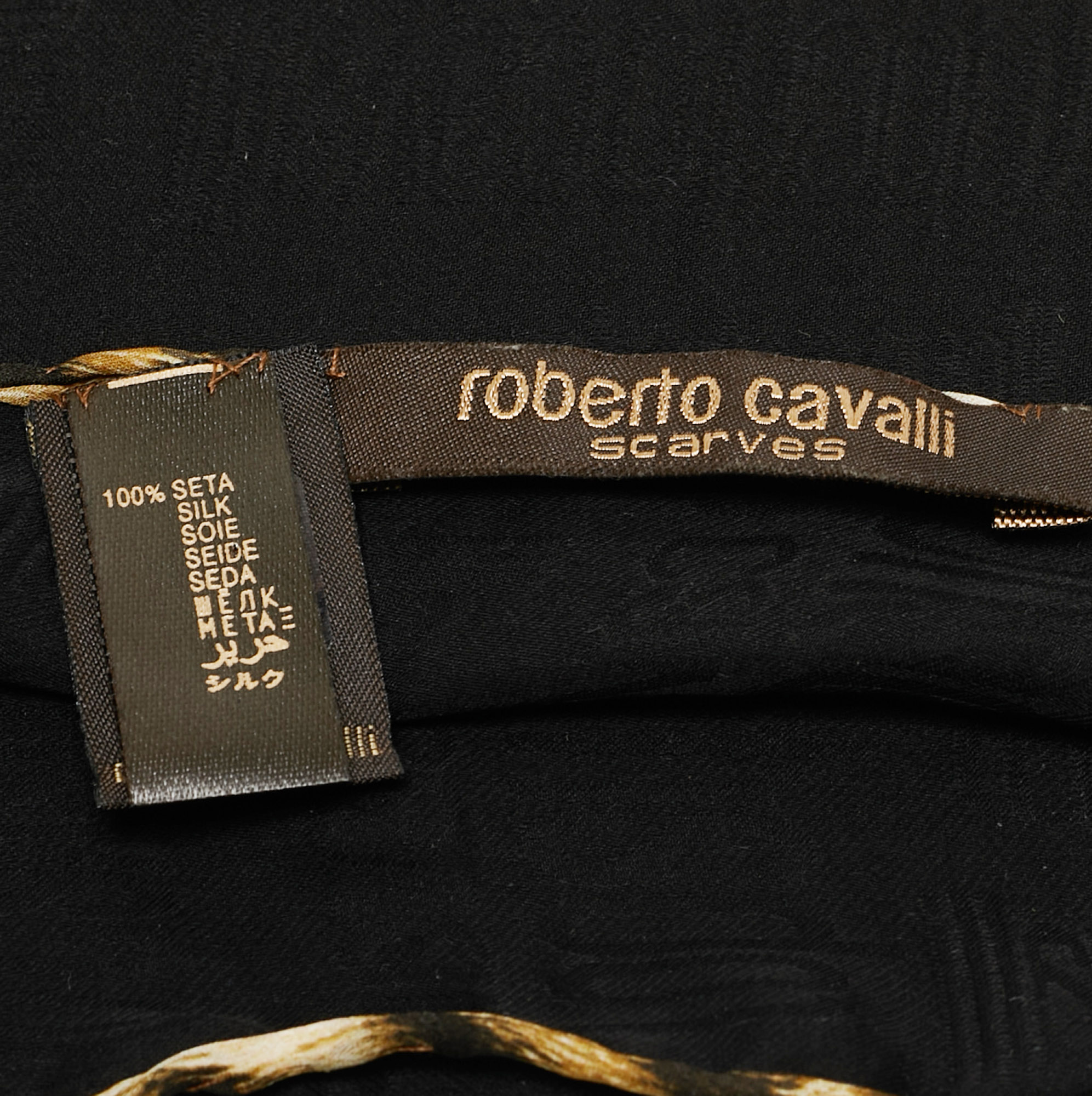 Roberto Cavalli Black Logo Patterned Silk Scarf
