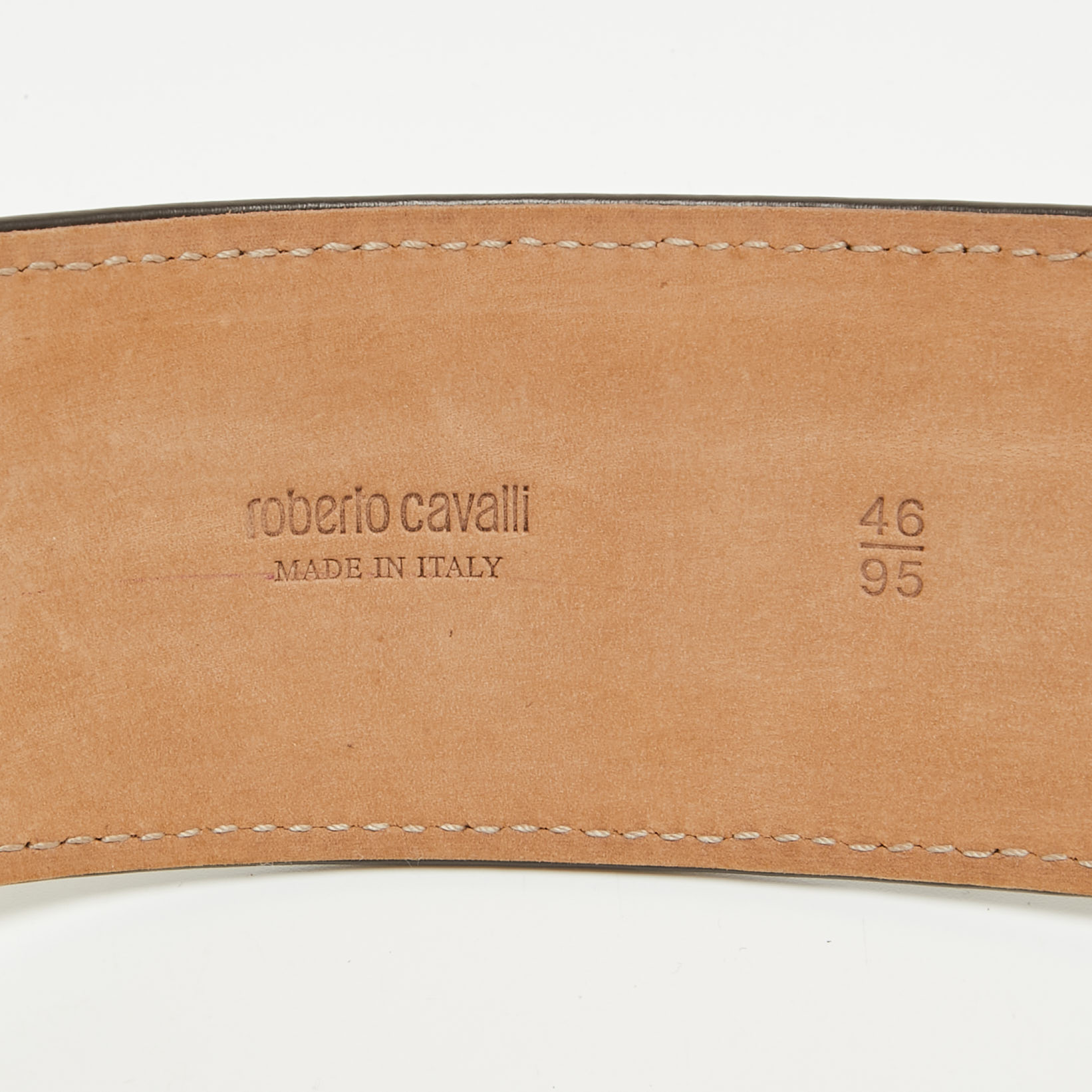 Roberto Cavalli Beige Leaopard Print Canvas RC Logo Waist Belt 95CM