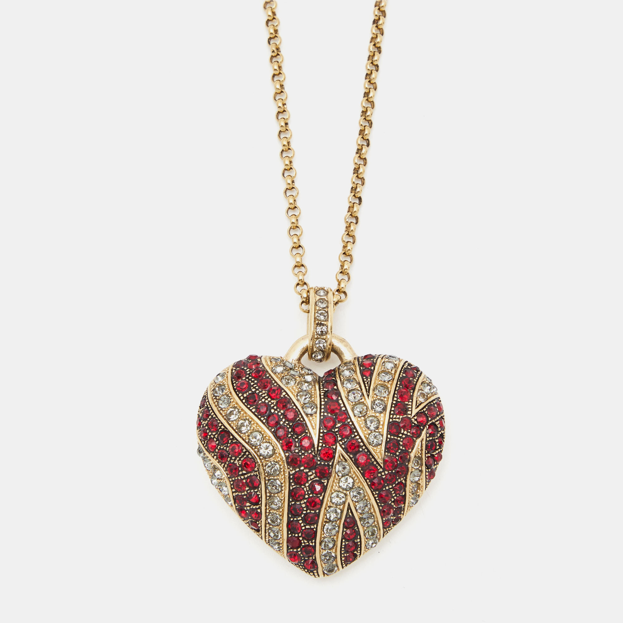 Roberto cavalli robero cavalli heart crystals gold tone necklace