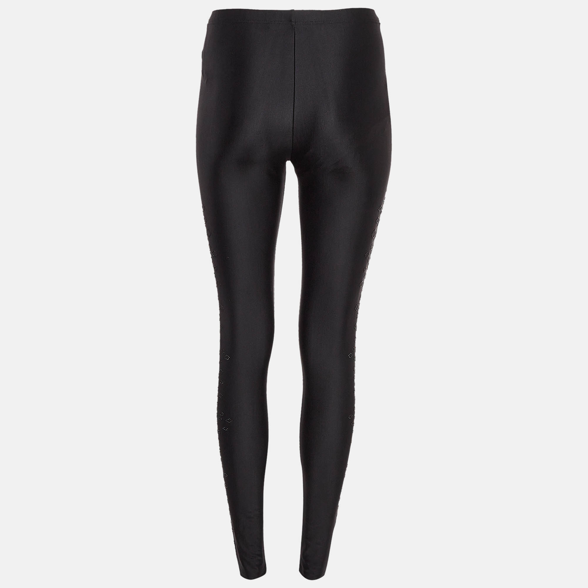 Roberto Cavalli Black Embellished Jersey Leggings S