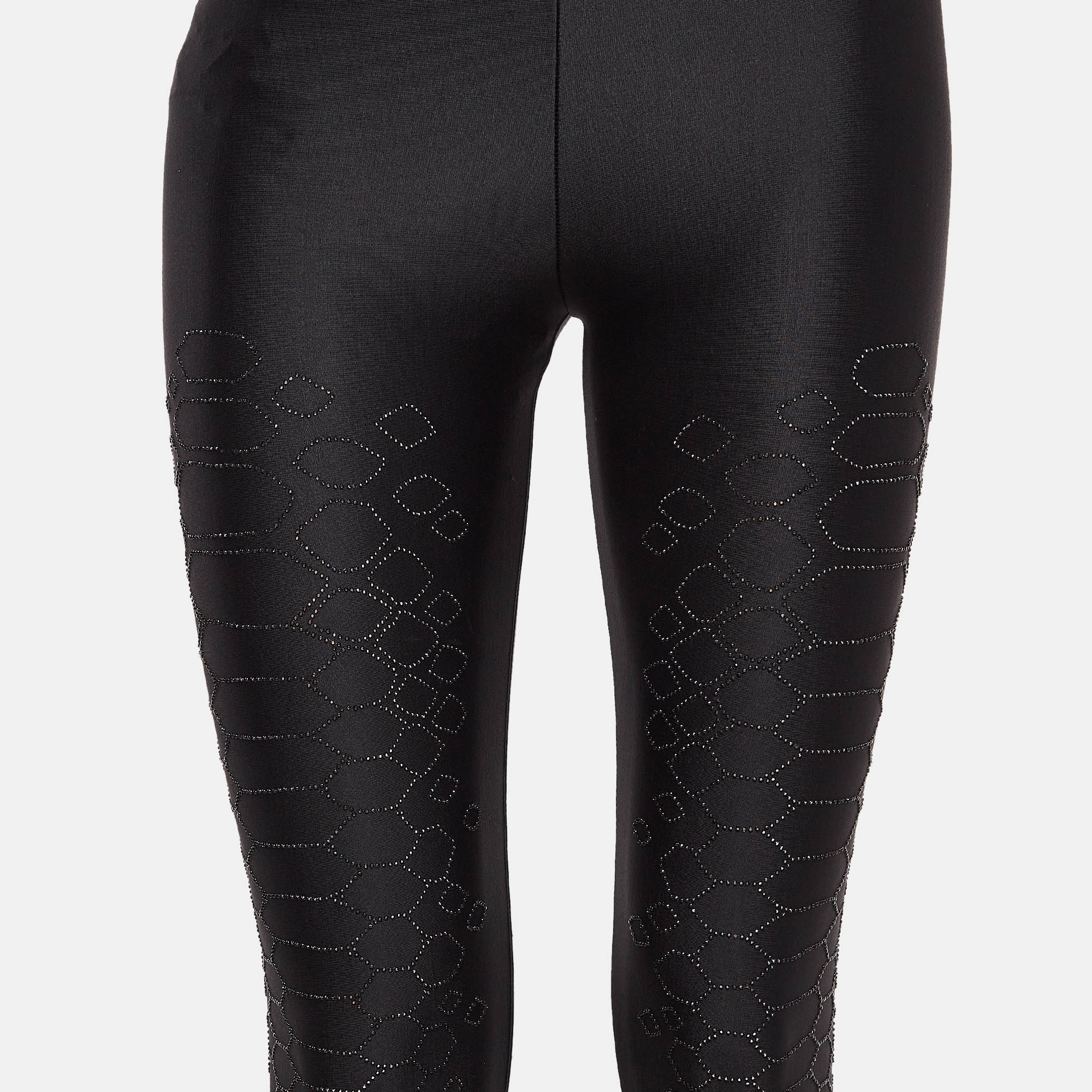 Roberto Cavalli Black Embellished Jersey Leggings S