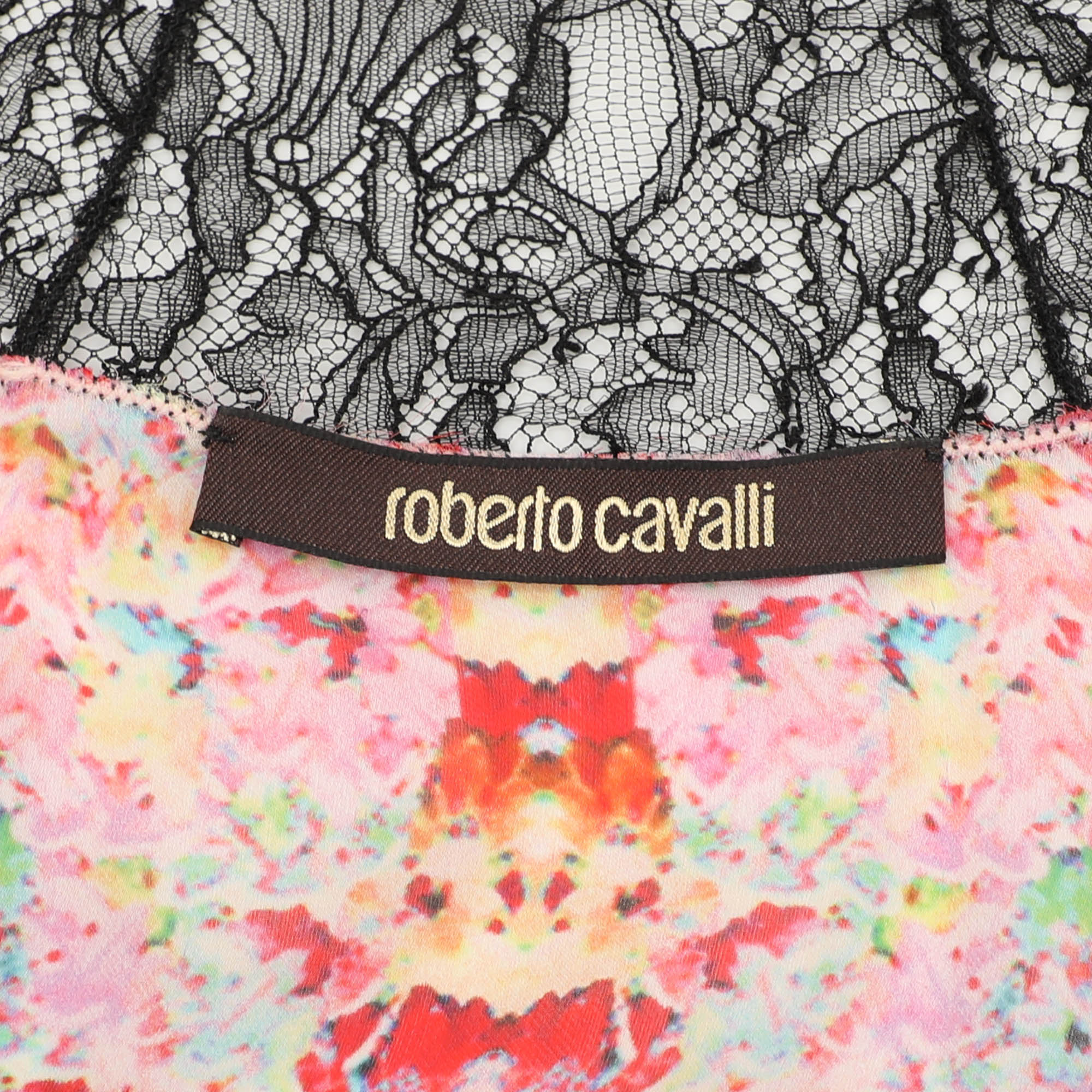 Roberto Cavalli Multicolor Silk And Lace Kaftan Top M