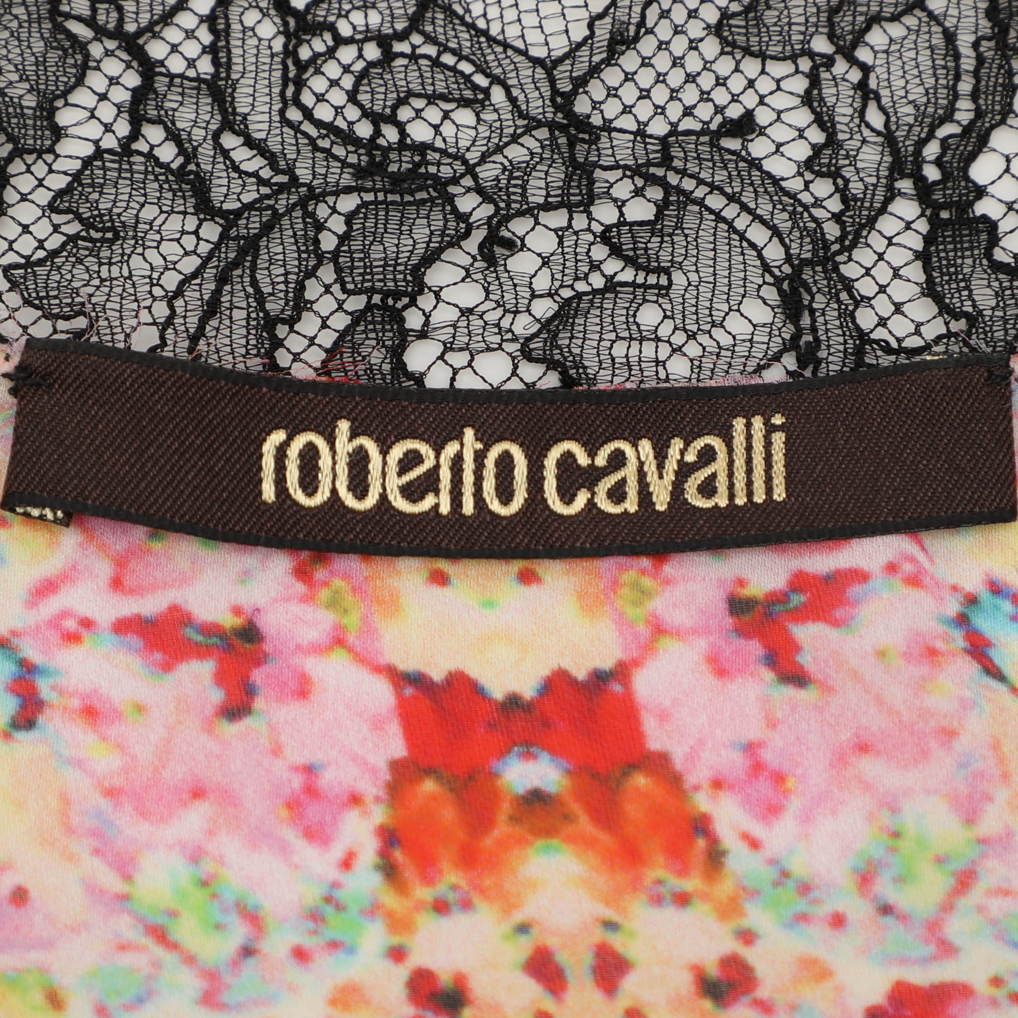 Roberto Cavalli Multicolor Silk And Lace Kaftan Top M