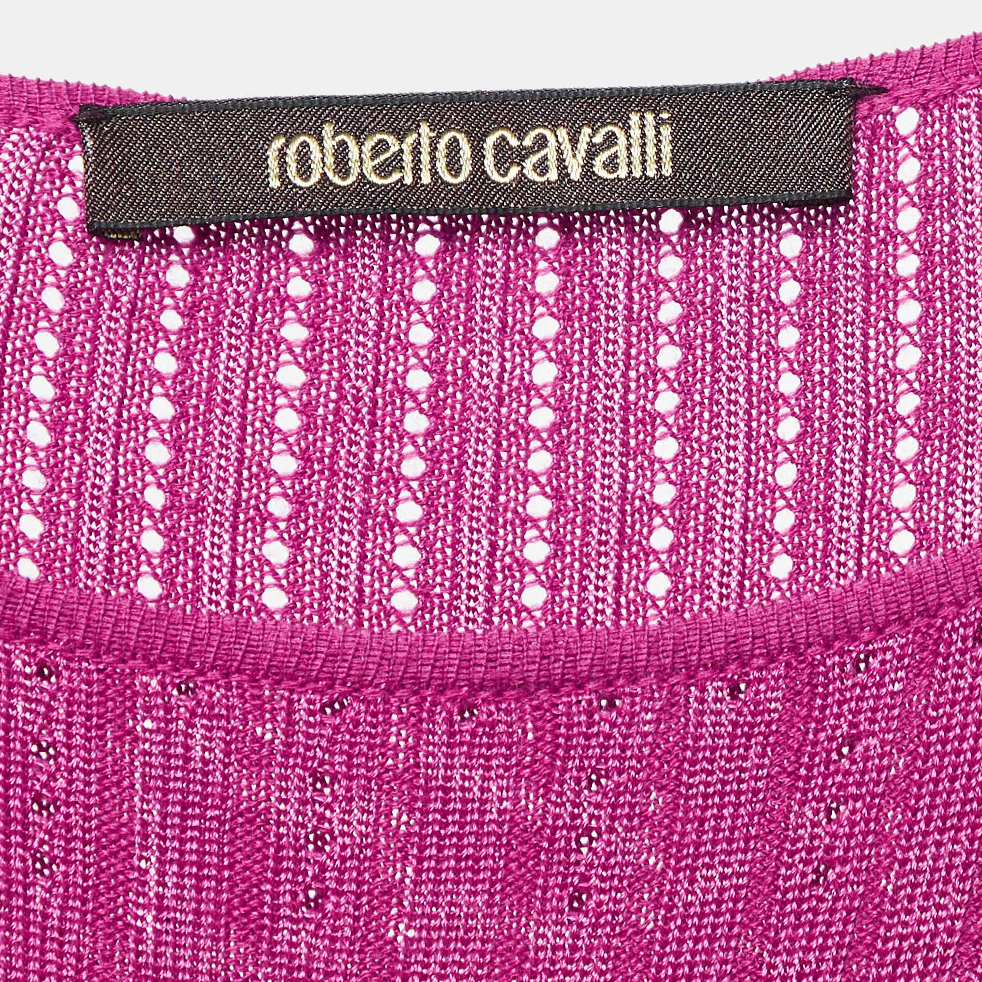 Roberto Cavalli Pink Pointelle Knit Dolman Sleeve Mini Dress M